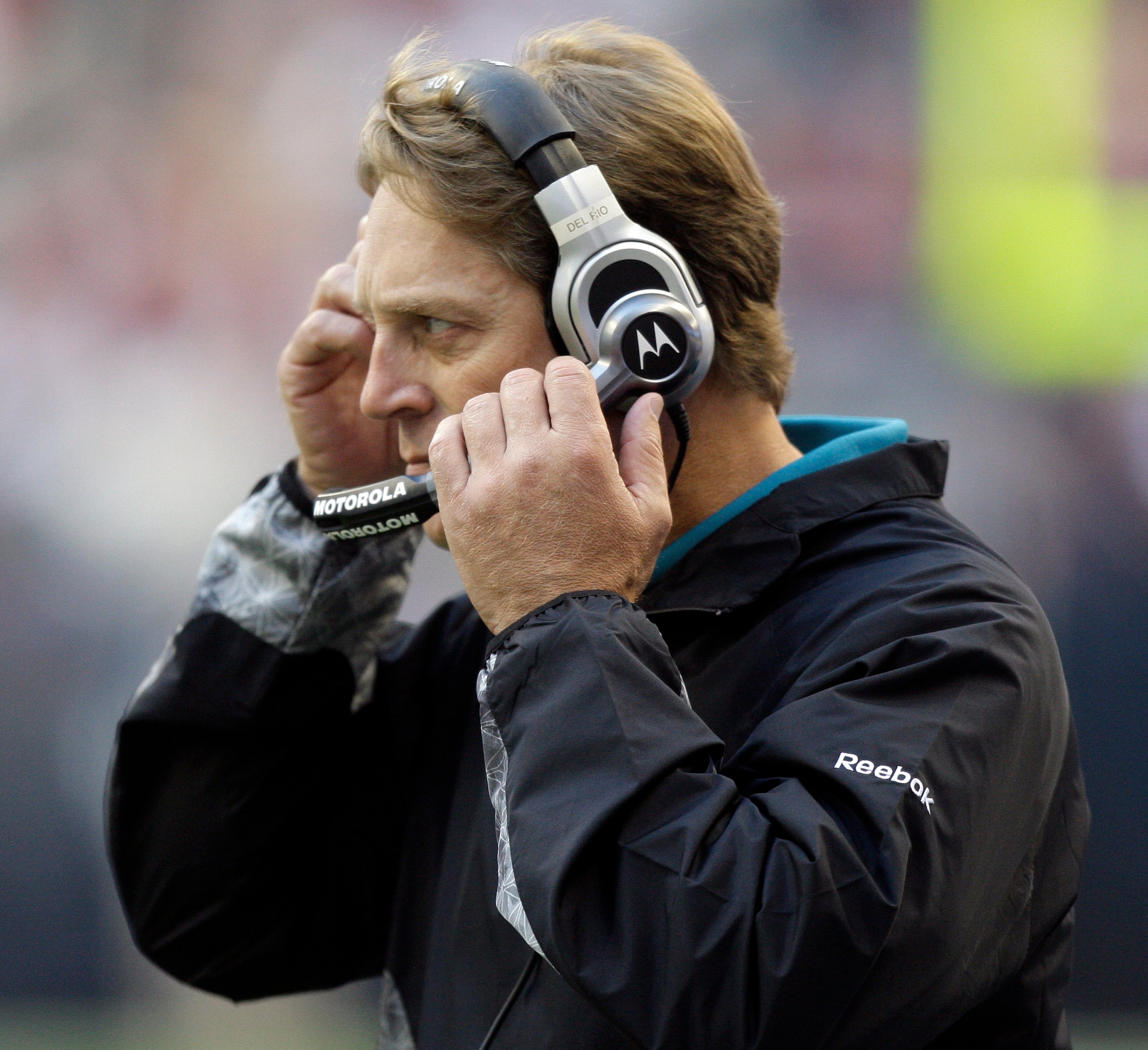 HOUSTON - JANUARY 02:  Head coach Jack Del Rio of the Jacksonville Jaguars looks on from the sidelines during first half action against the Houston Texans at Reliant Stadium on January 2, 2011 in Houston, Texas.  (Photo by Bob Levey/Getty Images)