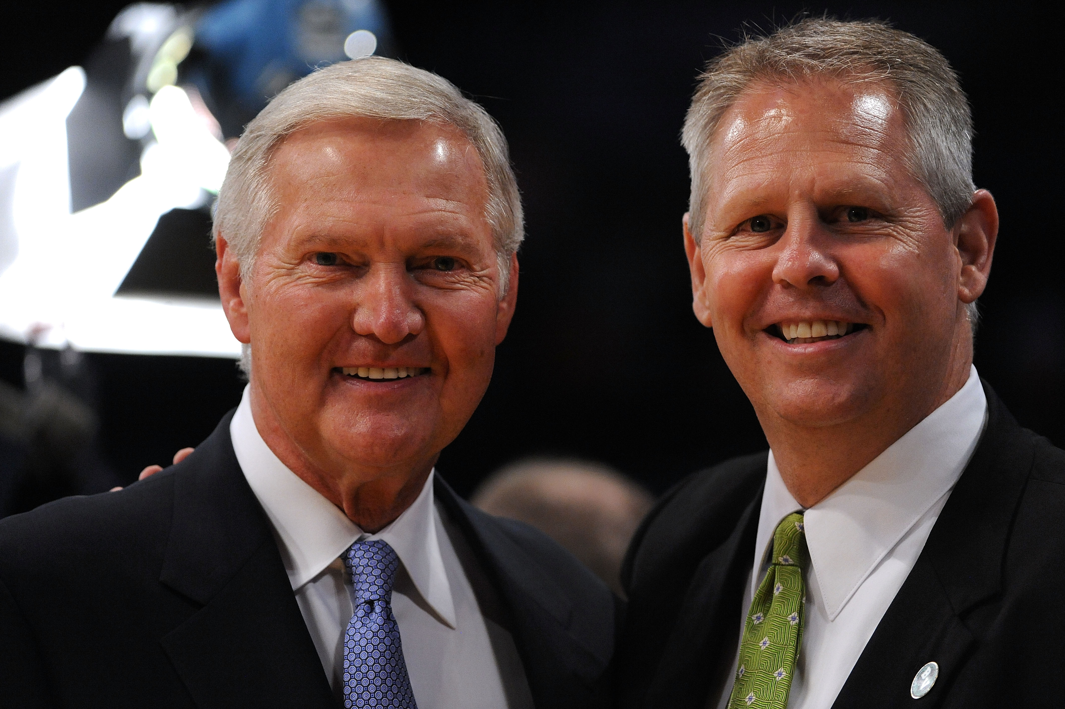 LOS ANGELES, CA - JUNE 03:  Former Lakers player and Genral Manager Jerry West (L) and Team President Danny Ainge of the Boston Celtics pose for a photo as the Celtics get set to play the Los Angeles Lakers in Game One of the 2010 NBA Finals at Staples Ce