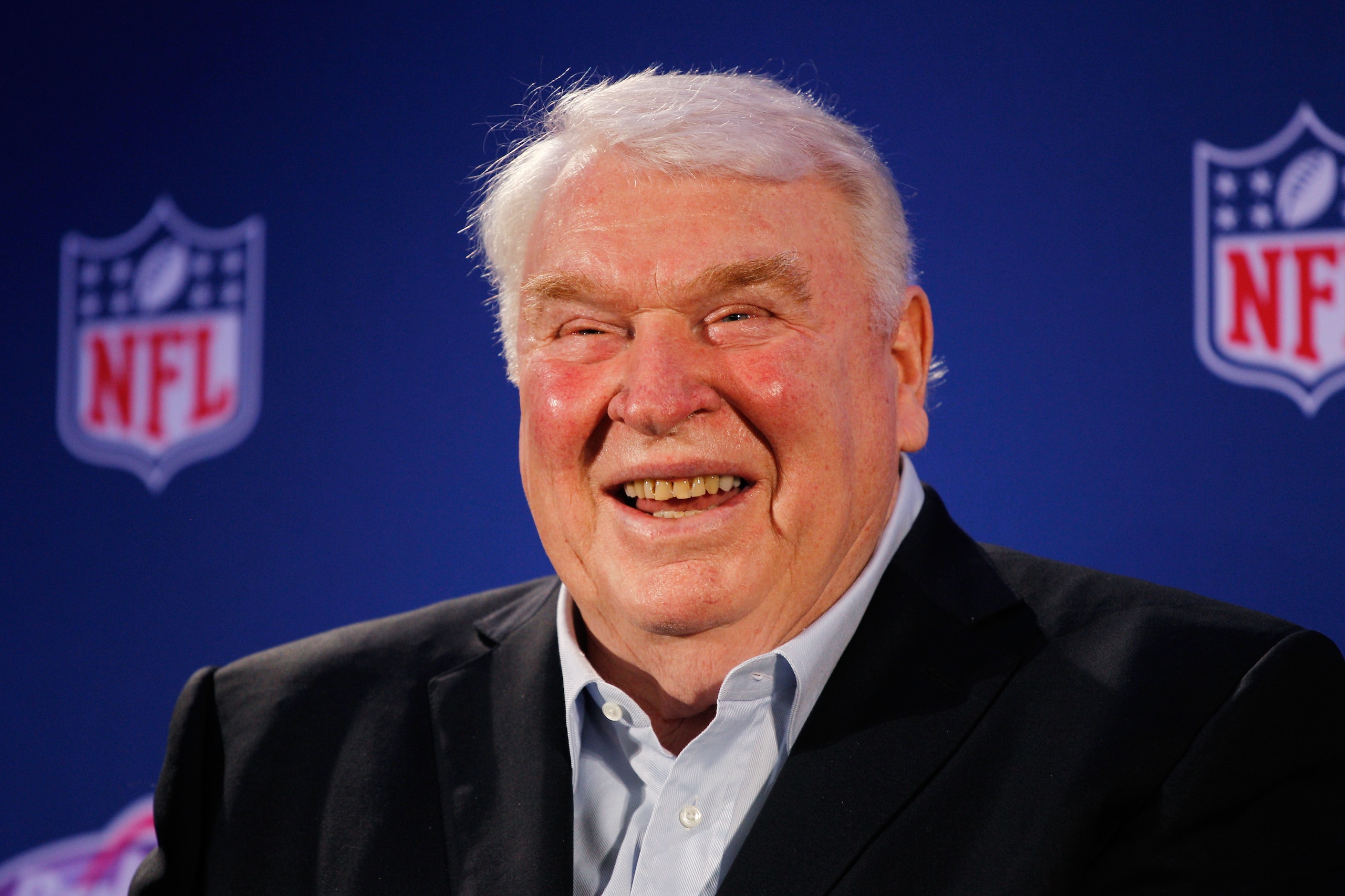 DALLAS, TX - FEBRUARY 03:  John Madden speaks during a press conference where he awarded the New England Patriots offensive linemen with the Madden Most Valuable Protectors Award for being this year's best offensive line, as determined by John Madden and