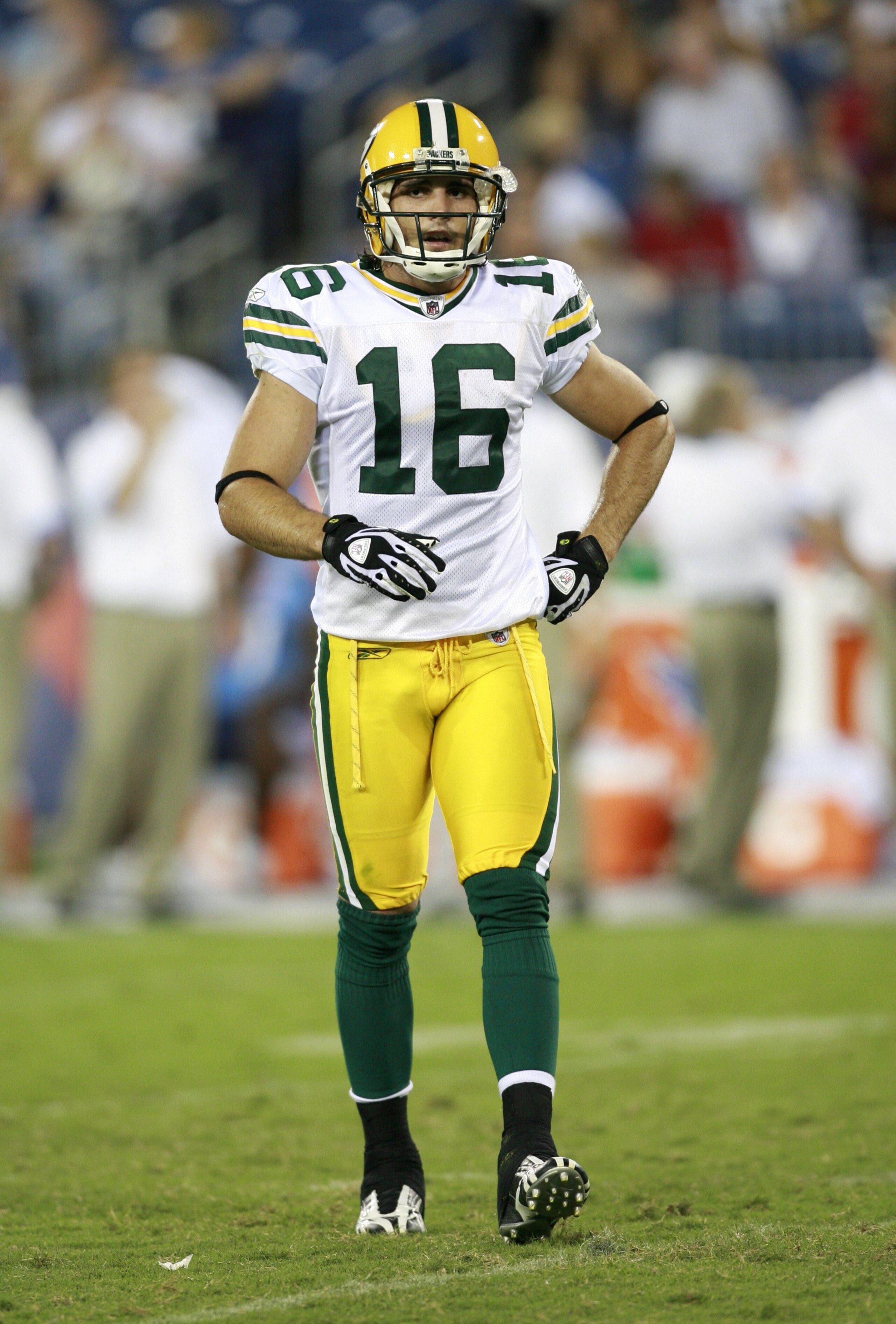 NASHVILLE, TN - SEPTEMBER 3: Brett Swain #16 of the Green Bay Packers looks on against the Tennessee Titans during a preseason NFL game at LP Field on September 3, 2009 in Nashville, Tennessee. The Titans beat the Packers 27-13. (Photo by Joe Murphy/Getty
