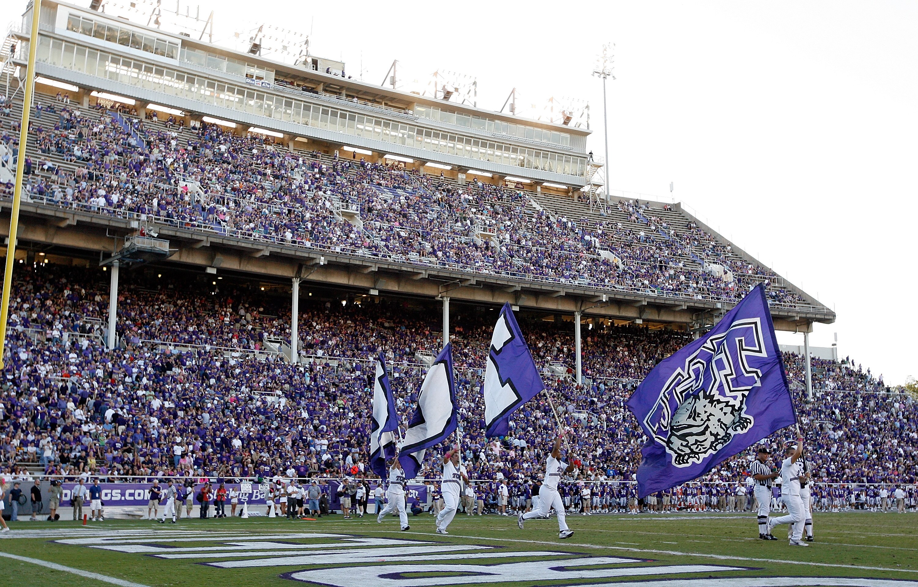 FORT WORTH, TX - OCTOBER 16:  TCU Horned Frogs fans fill the stands as TCU takes to the field against the BYU Cougars at Amon G. Carter Stadium on October 16, 2010 in Fort Worth, Texas.  TCU beat BYU 31-3.  (Photo by Tom Pennington/Getty Images)