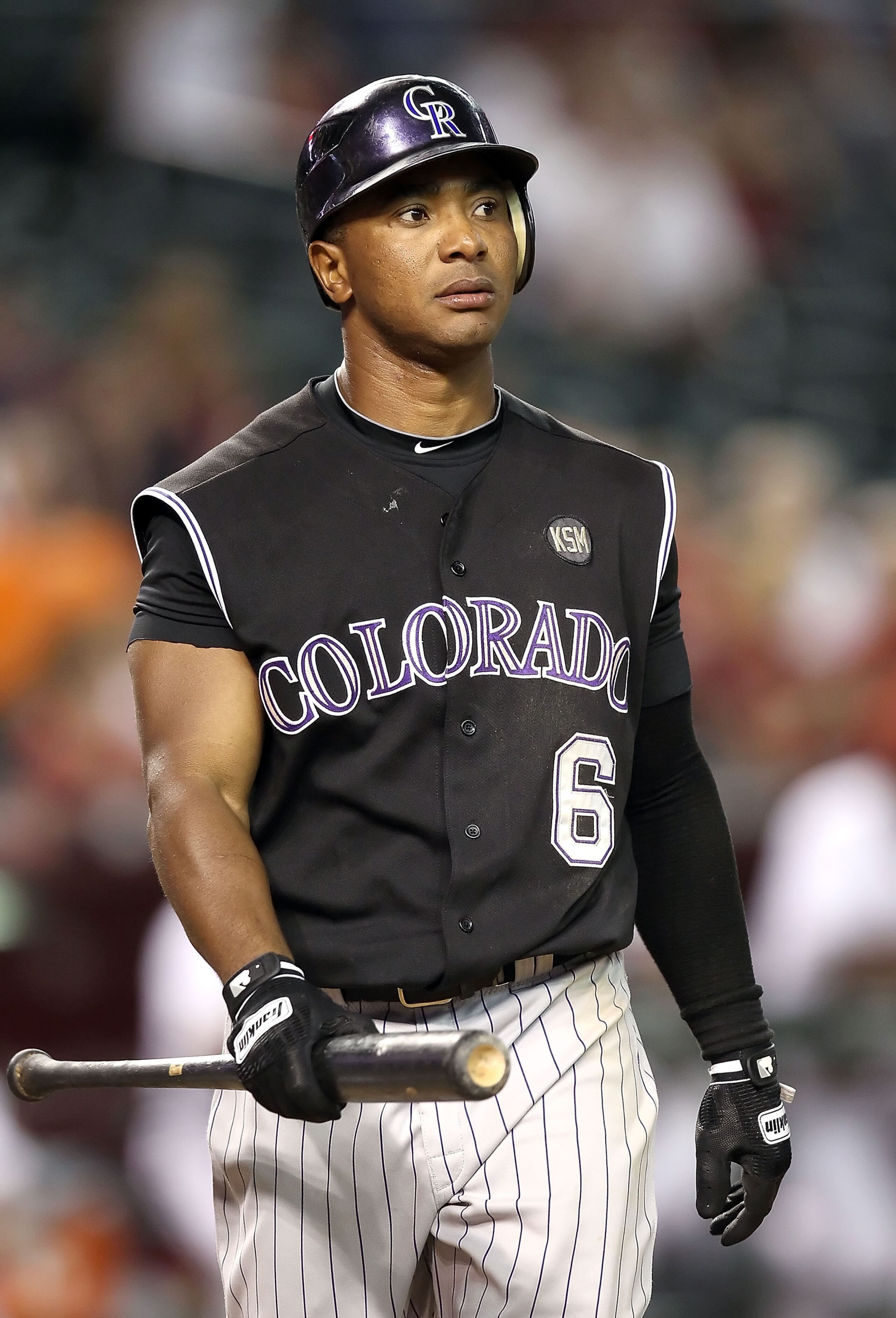 PHOENIX - SEPTEMBER 21: Melvin Mora #6 of the Colorado Rockies reacts after striking out during the ninth inning of the Major League Baseball game against the Arizona Diamondbacks at Chase Field on September 21, 2010 in Phoenix, Arizona. (Photo by Chris PHOENIX - SEPTEMBER 21: Melvin Mora #6 of the Colorado Rockies reacts after striking out during the ninth inning of the Major League Baseball game against the Arizona Diamondbacks at Chase Field on September 21, 2010 in Phoenix, Arizona. (Photo by Chris