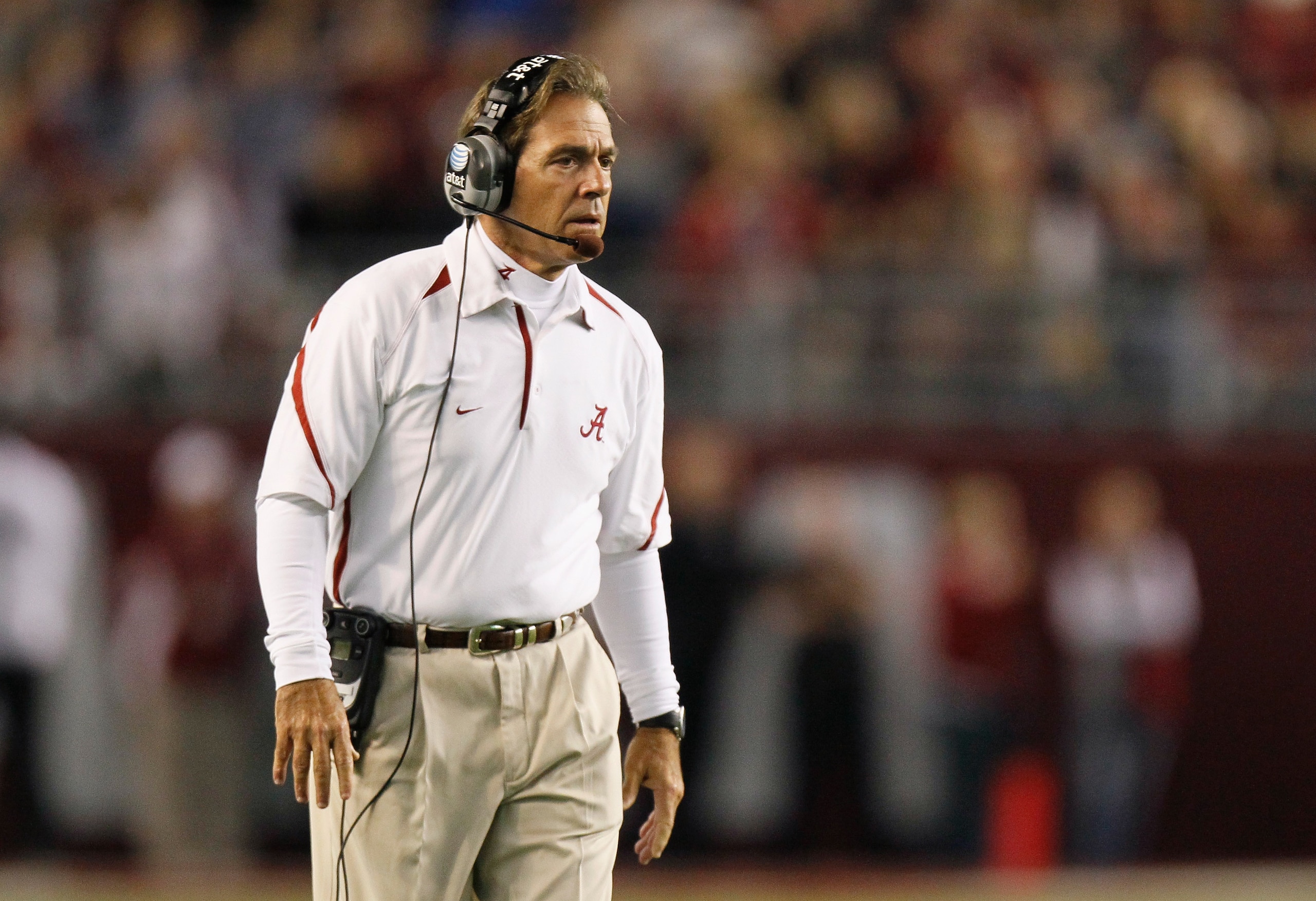 TUSCALOOSA, AL - OCTOBER 16: Head coach Nick Saban of the Alabama Crimson Tide against the Ole Miss Rebels at Bryant-Denny Stadium on October 16, 2010 in Tuscaloosa, Alabama. (Photo by Kevin C. Cox/Getty Images) TUSCALOOSA, AL - OCTOBER 16: Head coach Nick Saban of the Alabama Crimson Tide against the Ole Miss Rebels at Bryant-Denny Stadium on October 16, 2010 in Tuscaloosa, Alabama. (Photo by Kevin C. Cox/Getty Images)