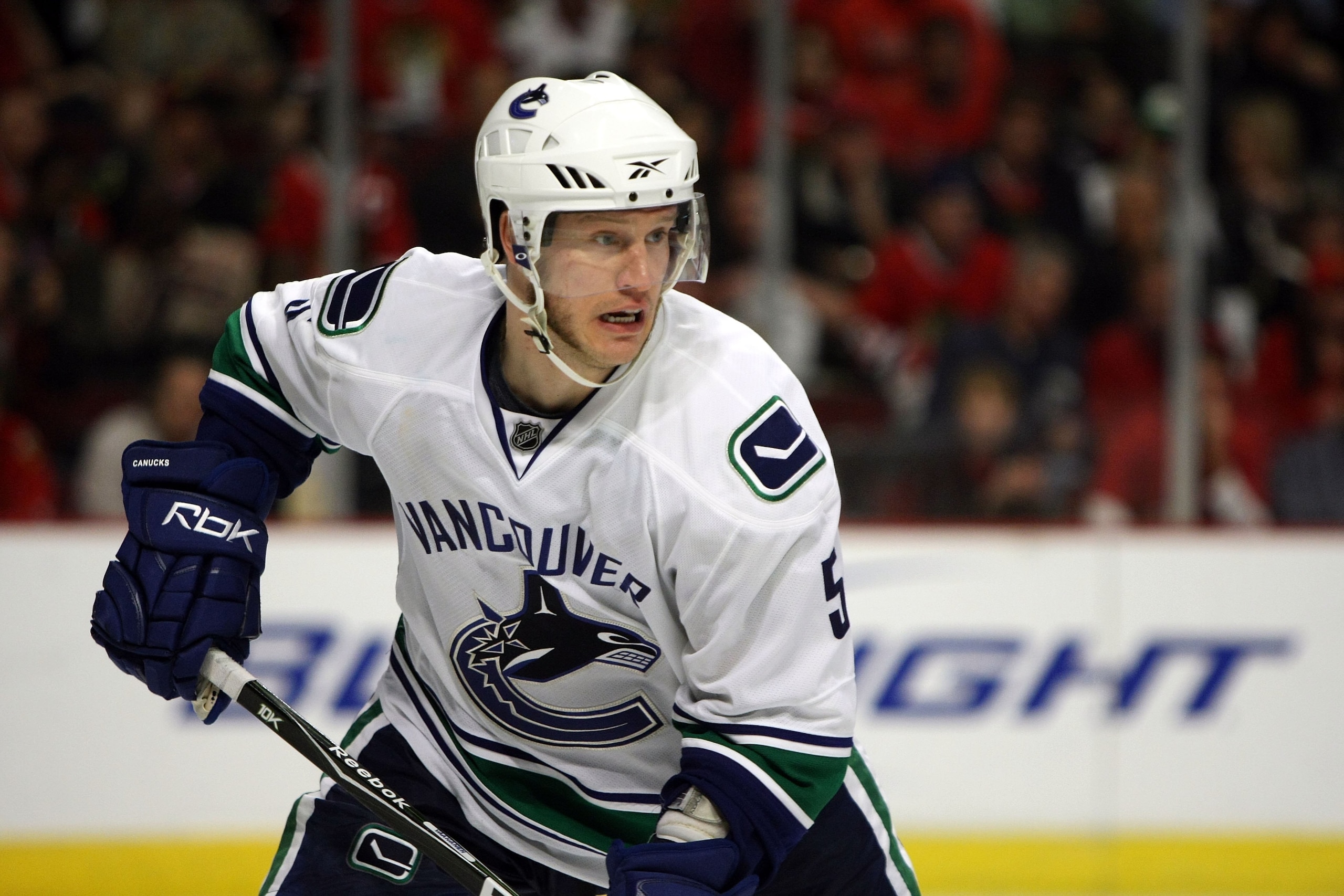 CHICAGO - MAY 07:  Ossi Vaananen #5 of the Vancouver Canucks skates against the Chicago Blackhawks during Game Four of the Western Conference Semifinal Round of the 2009 Stanley Cup Playoffs on May 7, 2009 at the United Center in Chicago, Illinois.  (Phot