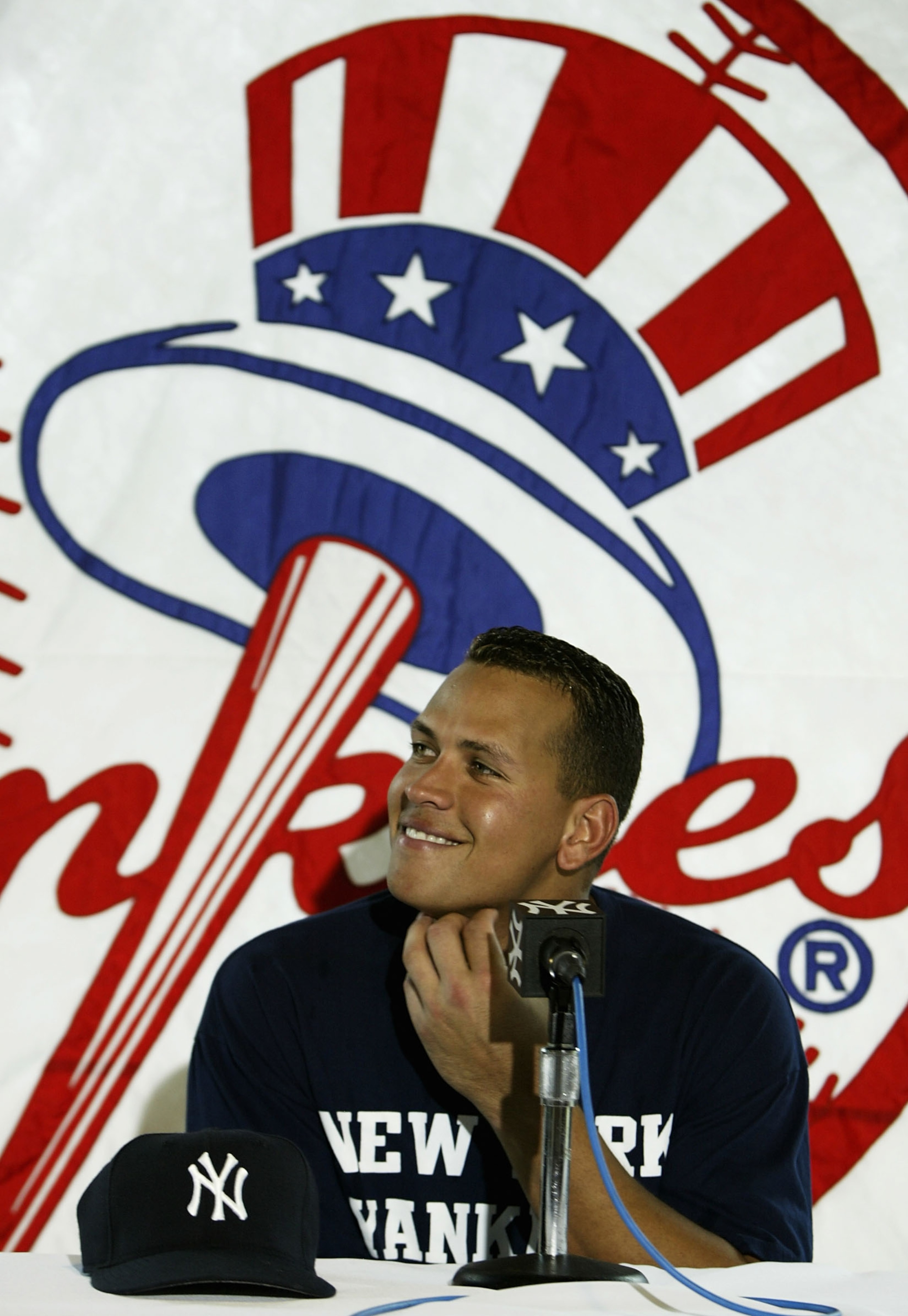 TAMPA, FL - FEBRUARY 24:  Alex Rodriguez #13 of the New York Yankees during a press conference after practice on February 24, 2004 at the Yankees spring training complex in Tampa, Florida.  (Photo by Ezra Shaw/Getty Images)