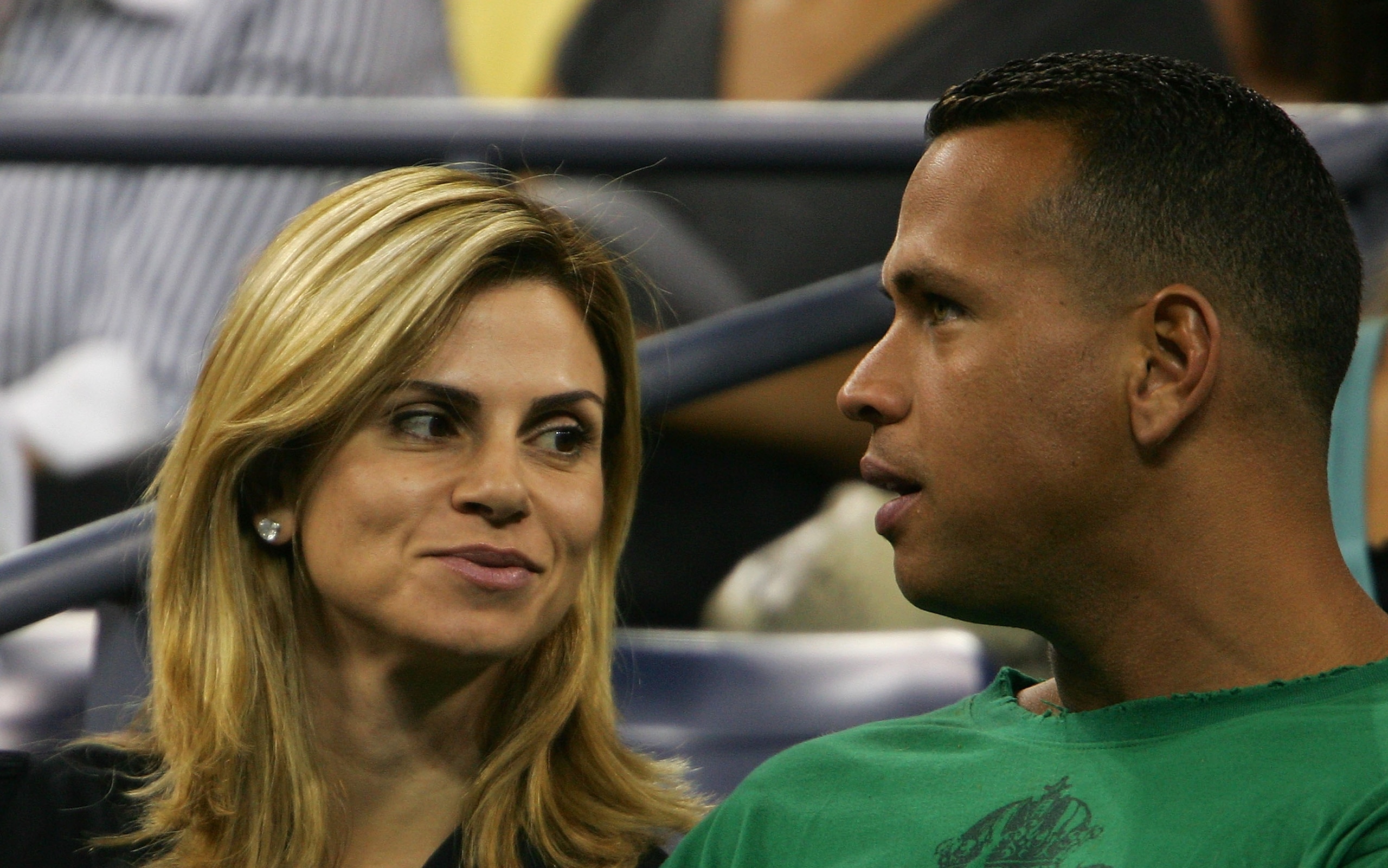 NEW YORK - SEPTEMBER 01:  Alex Rodriguez (R) of the New York Yankees and his wife Cynthia attend the match between Nicole Valdisova and Sharar Peer during day six of the 2007 U.S. Open at the Billie Jean King National Tennis Center on September 1, 2007 in