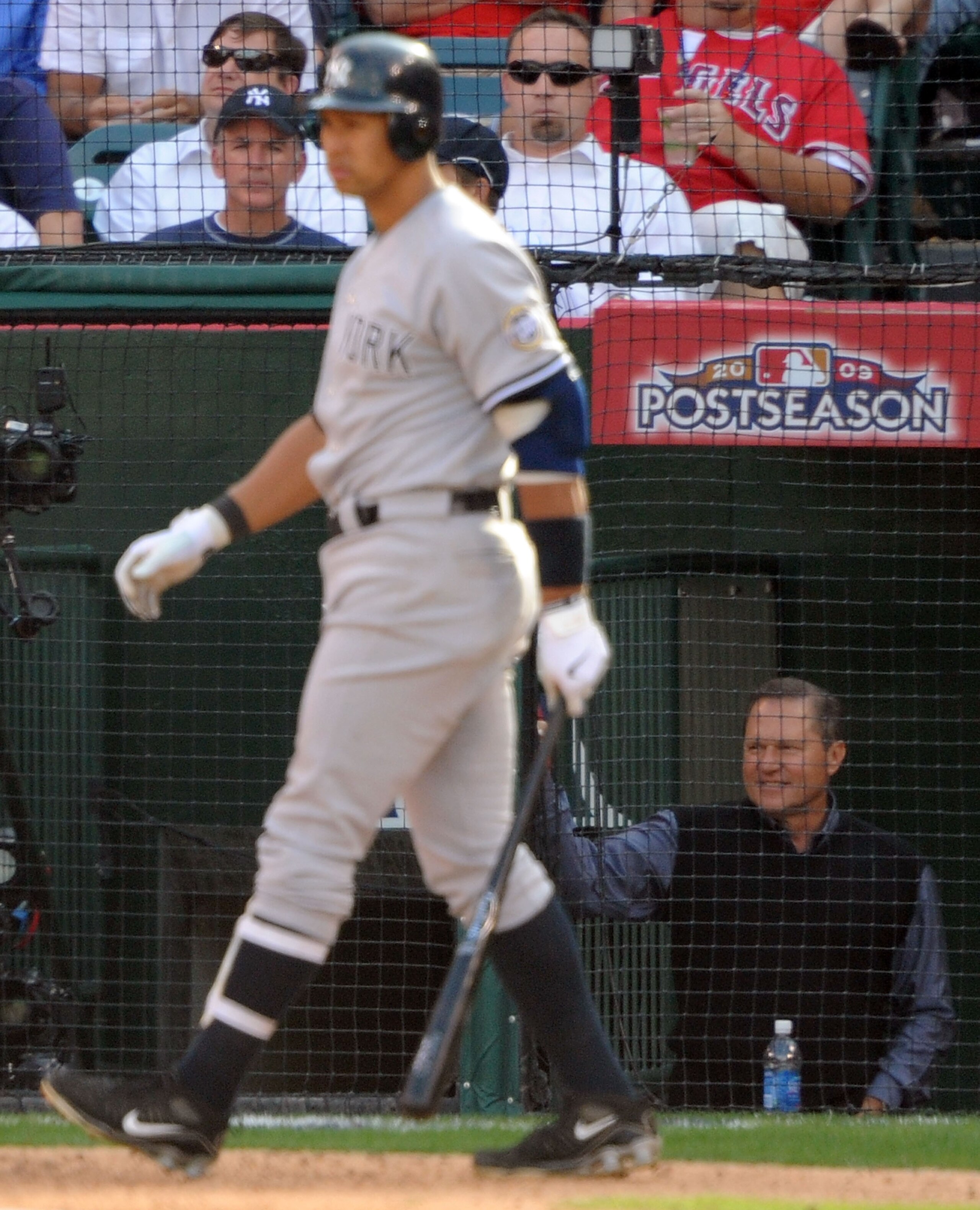 ANAHEIM, CA - OCTOBER 19:  Alex Rodriguez #13 of the New York Yankees waits on deck during the forth inning as his agent Scott Boras (R) looks on in Game Three of the ALCS against the Los Angeles Angels of Anaheim during the 2009 MLB Playoffs at Angel Sta