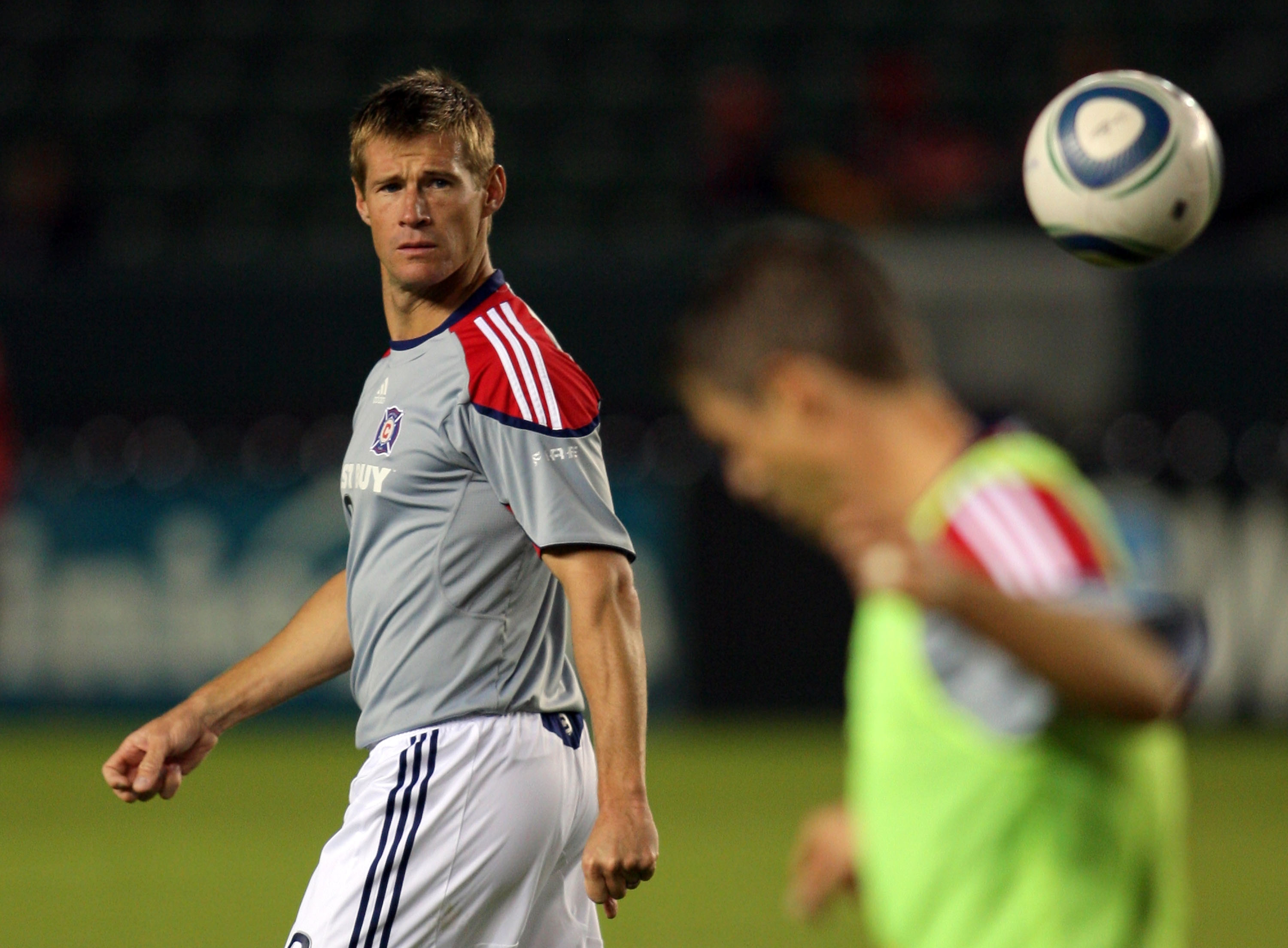 CARSON, CA - OCTOBER 23:  Brian McBride #20 of the Chicago Fire looks on during warm up prior to the MLS match against Chivas USA on October 23, 2010 in Carson, California. McBride will play his last MLS match against Chivas USA prior to retiring after th