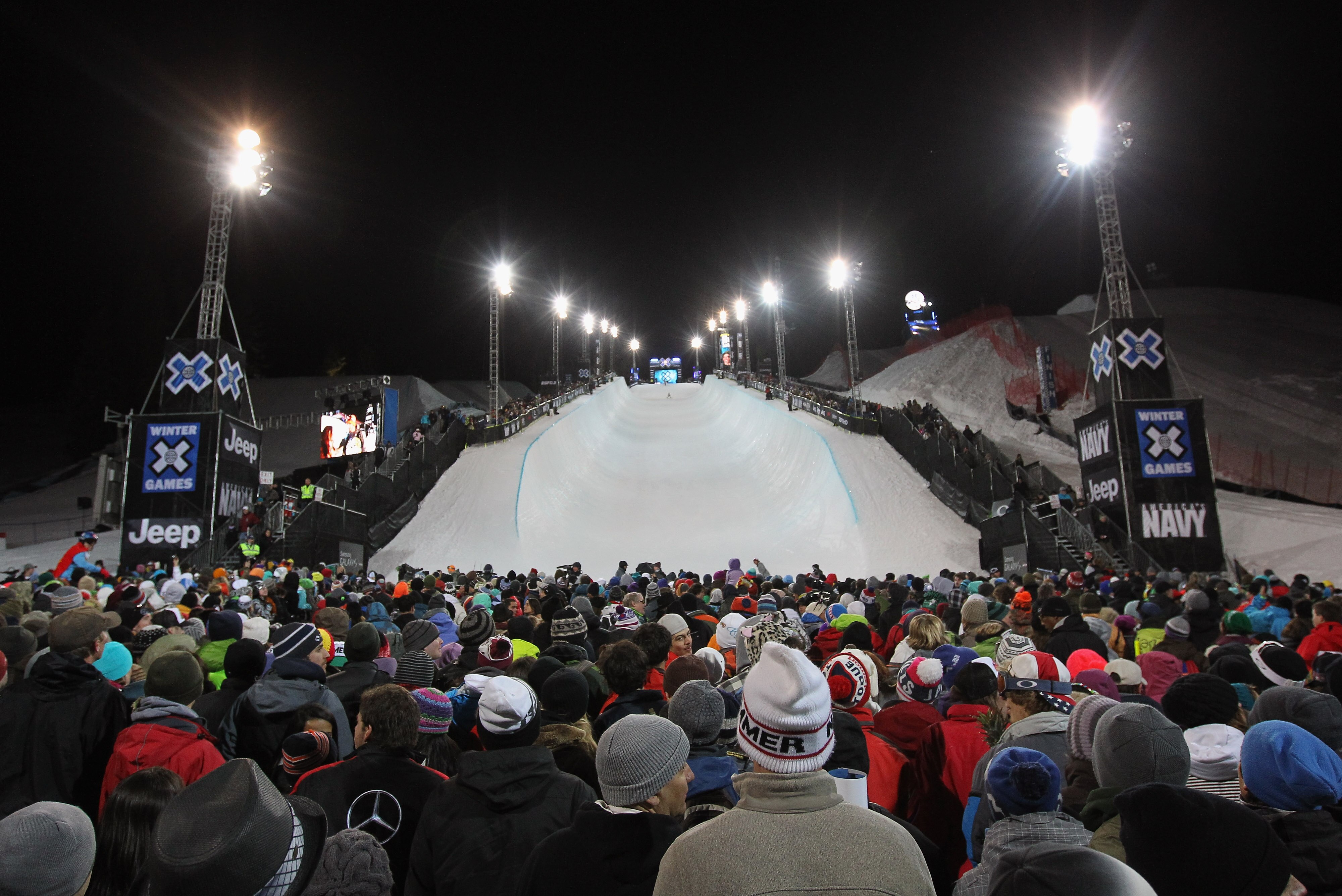 ASPEN, CO - JANUARY 30:  Fans fill the venue as Shaun White of Carlsbad, California made history with his four-peat gold medal in the Men's Snowboard Superpipe at Winter X Games 15 at Buttermilk Mountain on January 30, 2011 in Aspen, Colorado. Fans also s
