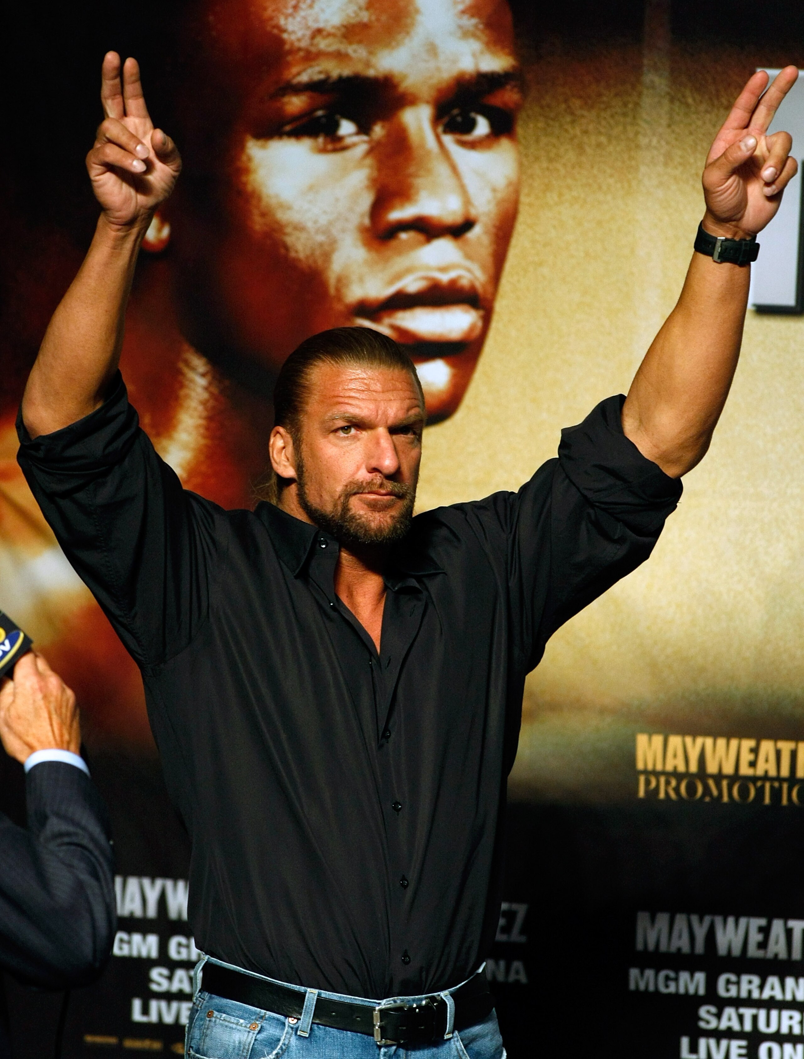 LAS VEGAS - SEPTEMBER 18:  WWE wrestler Triple H attends the official weigh-in for boxers Floyd Mayweather Jr. and Juan Manuel Marquez at the MGM Grand Garden Arena September 18, 2009 in Las Vegas, Nevada. The two will fight at the MGM on September 19.  (