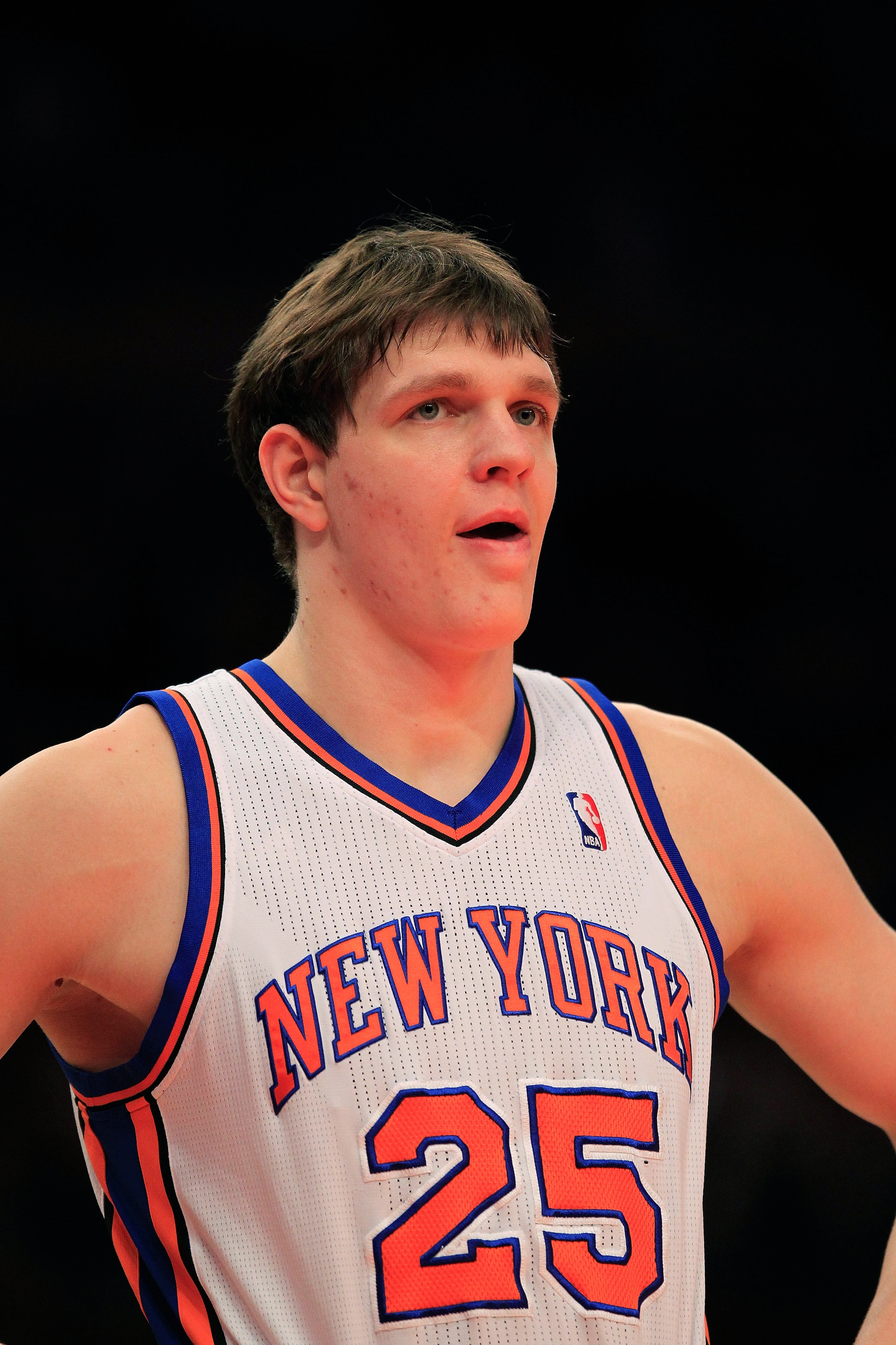 NEW YORK, NY - FEBRUARY 06: Timofey Mozgov #25 of the New York Knicks looks on against the Philadelphia 76ers at Madison Square Garden on February 6, 2011 in New York City. NOTE TO USER: User expressly acknowledges and agrees that, by downloading and/or u NEW YORK, NY - FEBRUARY 06: Timofey Mozgov #25 of the New York Knicks looks on against the Philadelphia 76ers at Madison Square Garden on February 6, 2011 in New York City. NOTE TO USER: User expressly acknowledges and agrees that, by downloading and/or u