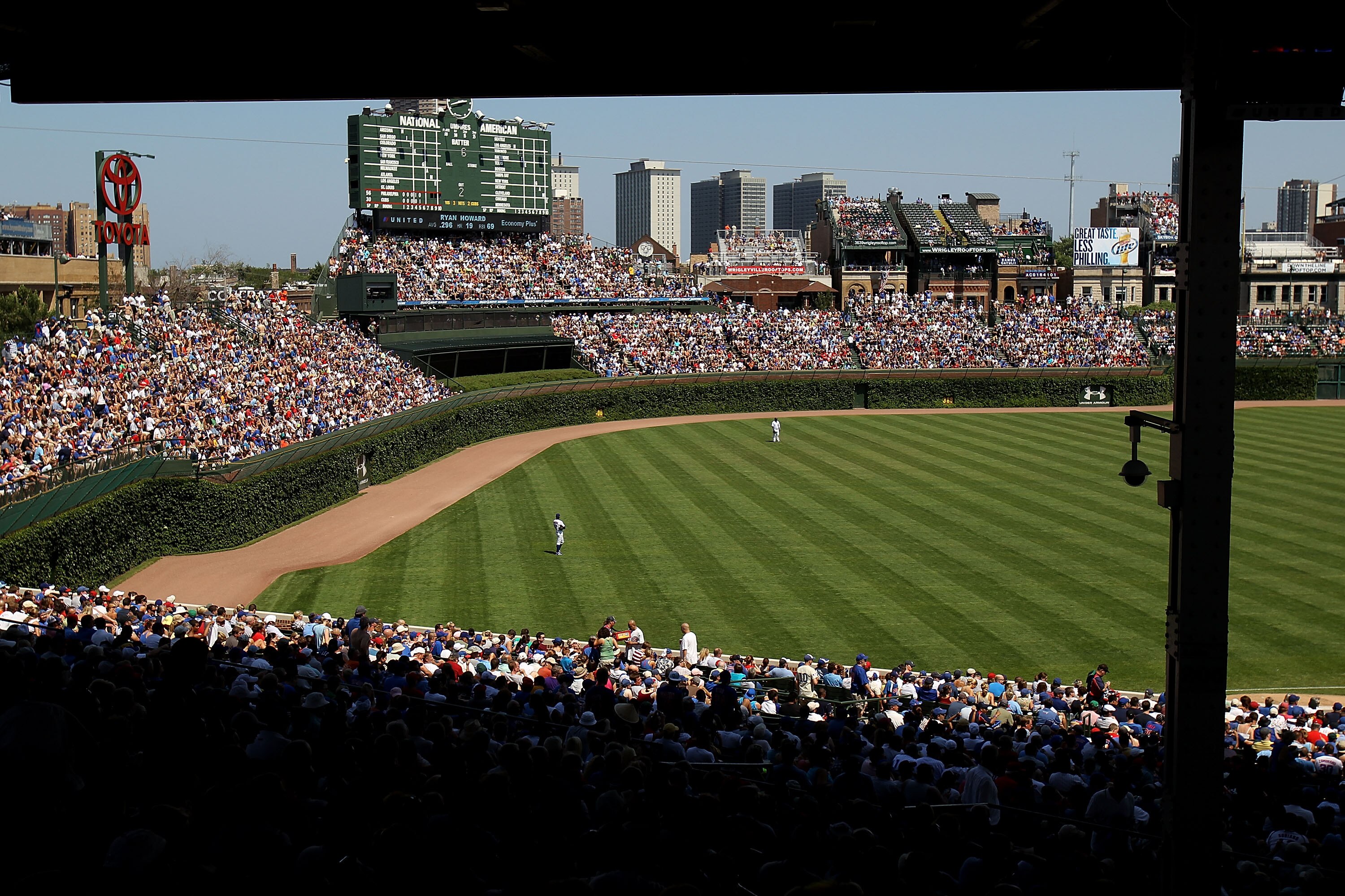 CHICAGO - JULY 16: A general view of Wrigley Field as the Chicago Cubs take on the Philadelphia Phillies on July 16, 2010 in Chicago, Illinois. The Cubs defeated the Phillies 4-3. (Photo by Jonathan Daniel/Getty Images)