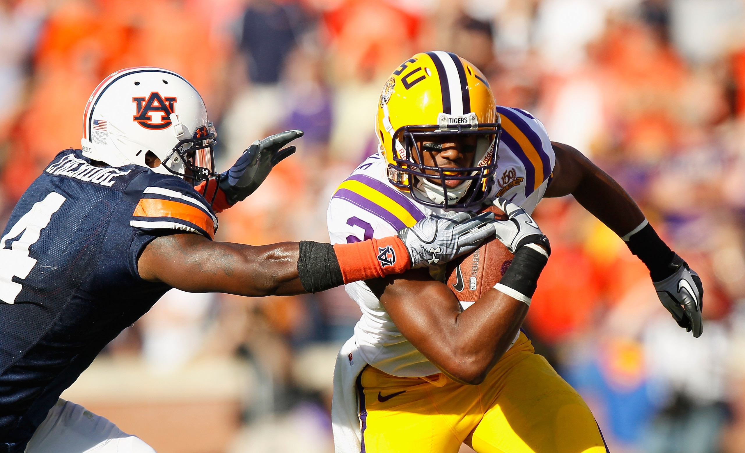 AUBURN, AL - OCTOBER 23: Rueben Randle #2 of the LSU Tigers against Zac Etheridge #4 of the Auburn Tigers at Jordan-Hare Stadium on October 23, 2010 in Auburn, Alabama. (Photo by Kevin C. Cox/Getty Images) AUBURN, AL - OCTOBER 23: Rueben Randle #2 of the LSU Tigers against Zac Etheridge #4 of the Auburn Tigers at Jordan-Hare Stadium on October 23, 2010 in Auburn, Alabama. (Photo by Kevin C. Cox/Getty Images)