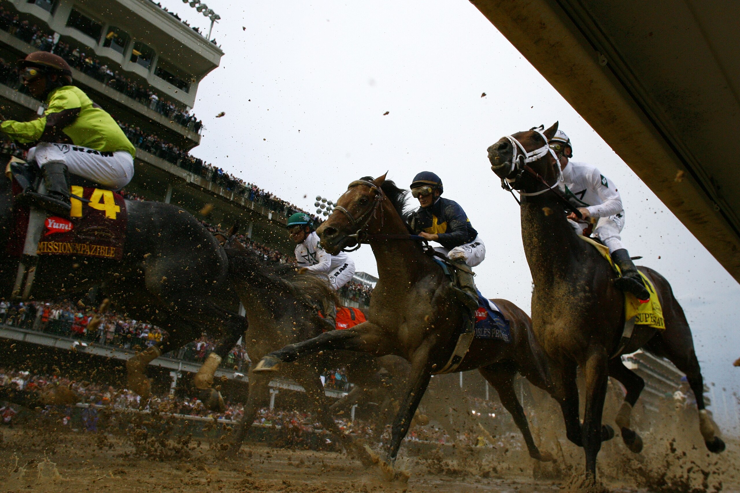 LOUISVILLE, KY - MAY 01:  (R) Calvin Borel atop Super Saver races in the 136th running of the Kentucky Derby on May 1, 2010 in Louisville, Kentucky.  (Photo by Jamie Squire/Getty Images)