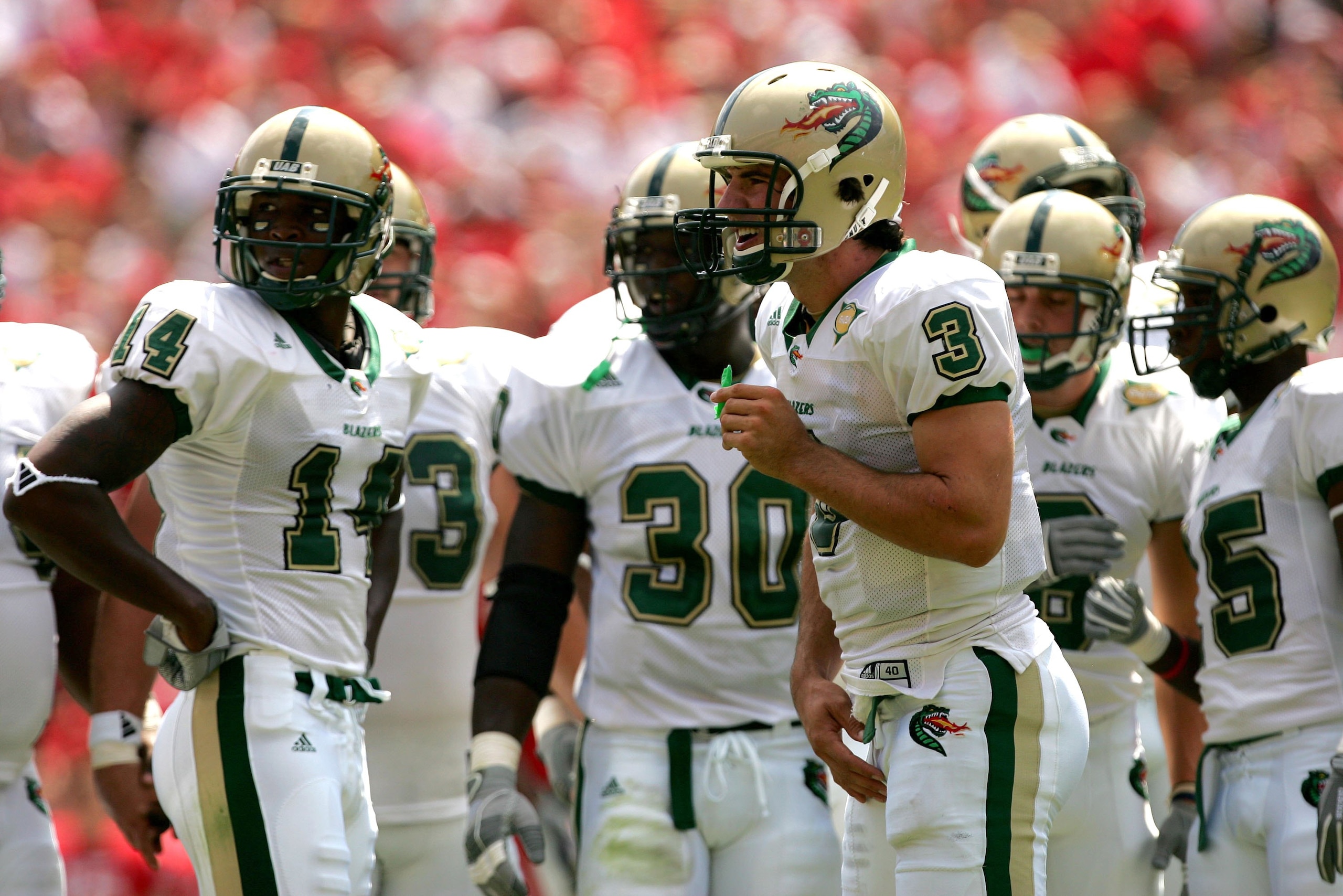 ATHENS, GA - SEPTEMBER 16:  Sam Hunt #3 of the UAB Blazers checks the sidelines for a play during their game against the Georgia Bulldogs on September 16, 2006 at Sanford Stadium in Athens, Georgia.  (Photo by Streeter Lecka/Getty Images)