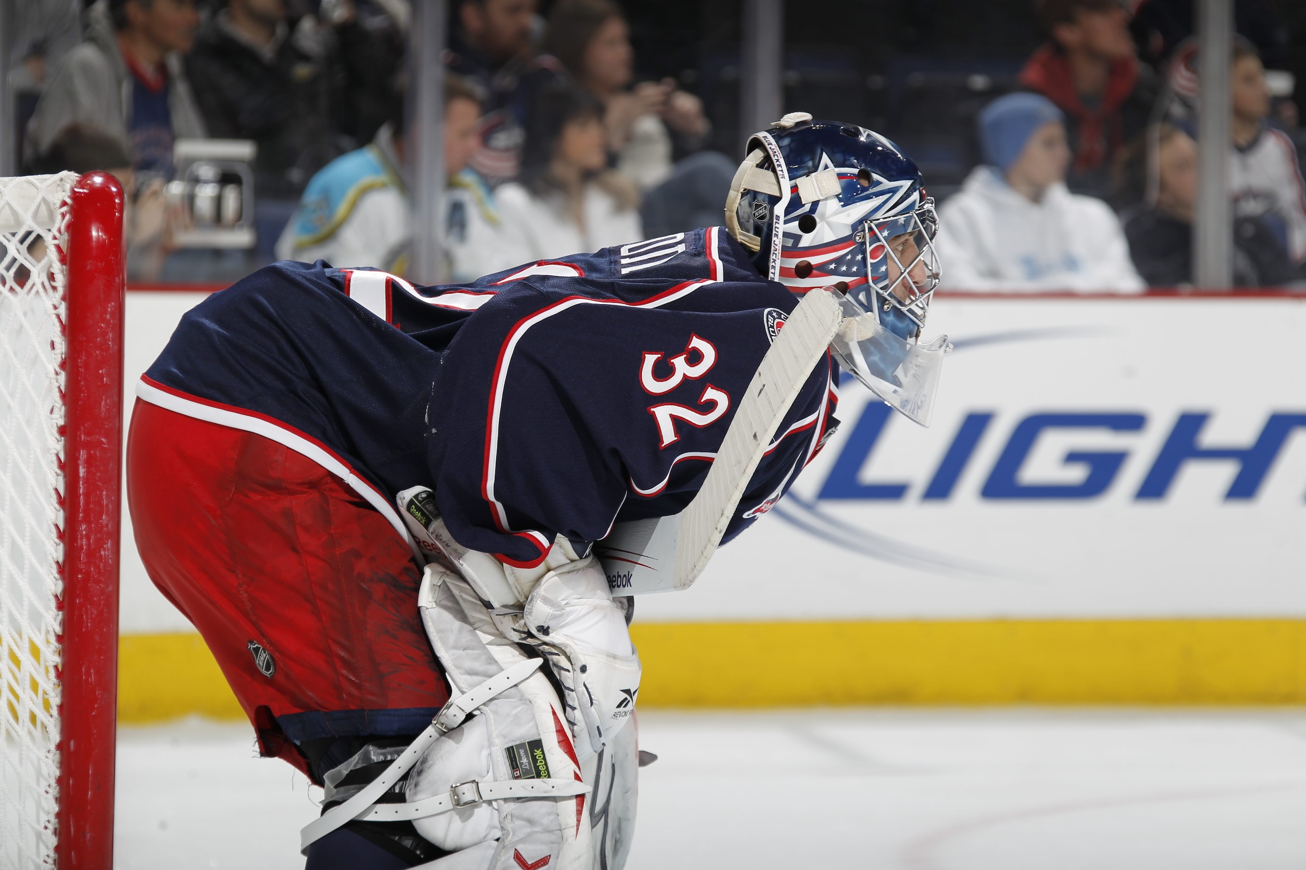 COLUMBUS, OH - JANUARY 11: Goalie Mathieu Garon #32 of the Columbus Blue Jackets skates against the Phoenix Coyotes during a game on January 11, 2011 at the Nationwide Arena in Columbus, Ohio. (Photo by Gregory Shamus/Getty Images)
