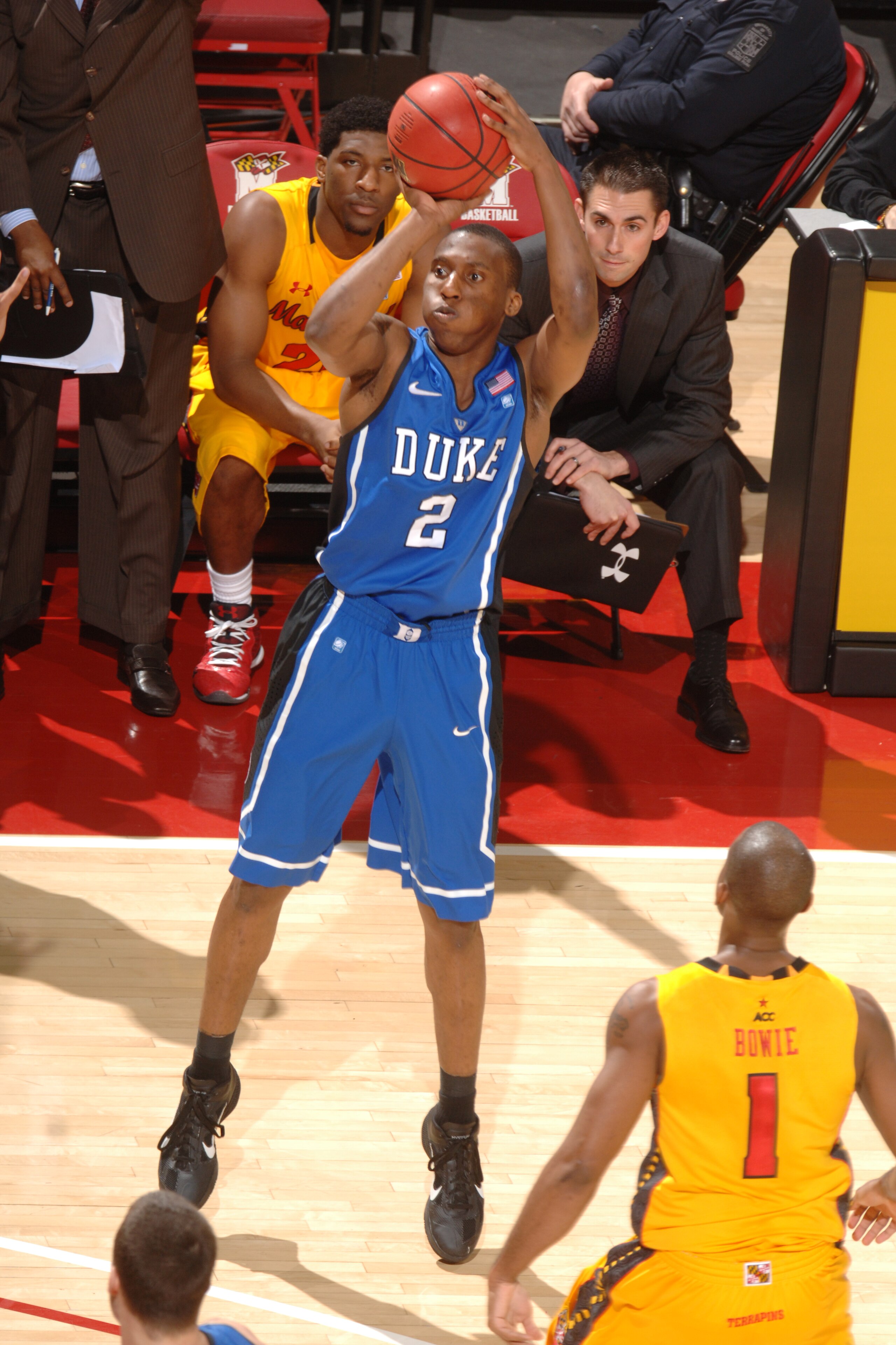 COLLEGE PARK, MD - FEBRUARY 2: Nolan Smith #2 of the Duke Blue Devils takes a jump shot during a college basketball game against the Maryland Terrapins on February 2, 2011 at Comcast Arena in College Park, Maryland. (Photo by Mitchell Layton/Getty Images)