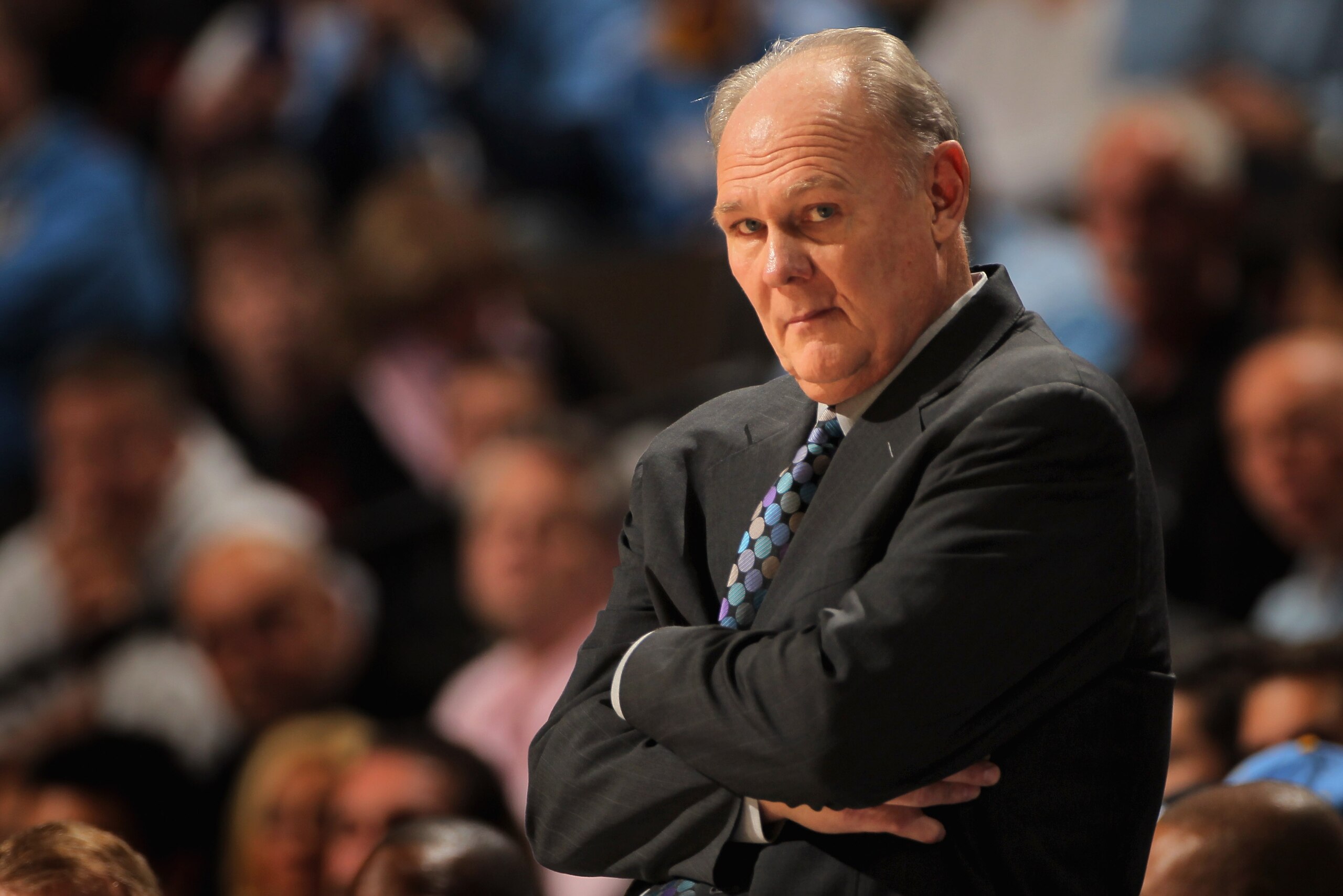 DENVER - NOVEMBER 16: George Karl, head coach of the Denver Nuggets, leads his team against the New York Knicks at the Pepsi Center on November 16, 2010 in Denver, Colorado. The Nuggets defeated the Knicks 120-118. NOTE TO USER: User expressly acknowledg DENVER - NOVEMBER 16: George Karl, head coach of the Denver Nuggets, leads his team against the New York Knicks at the Pepsi Center on November 16, 2010 in Denver, Colorado. The Nuggets defeated the Knicks 120-118. NOTE TO USER: User expressly acknowledg