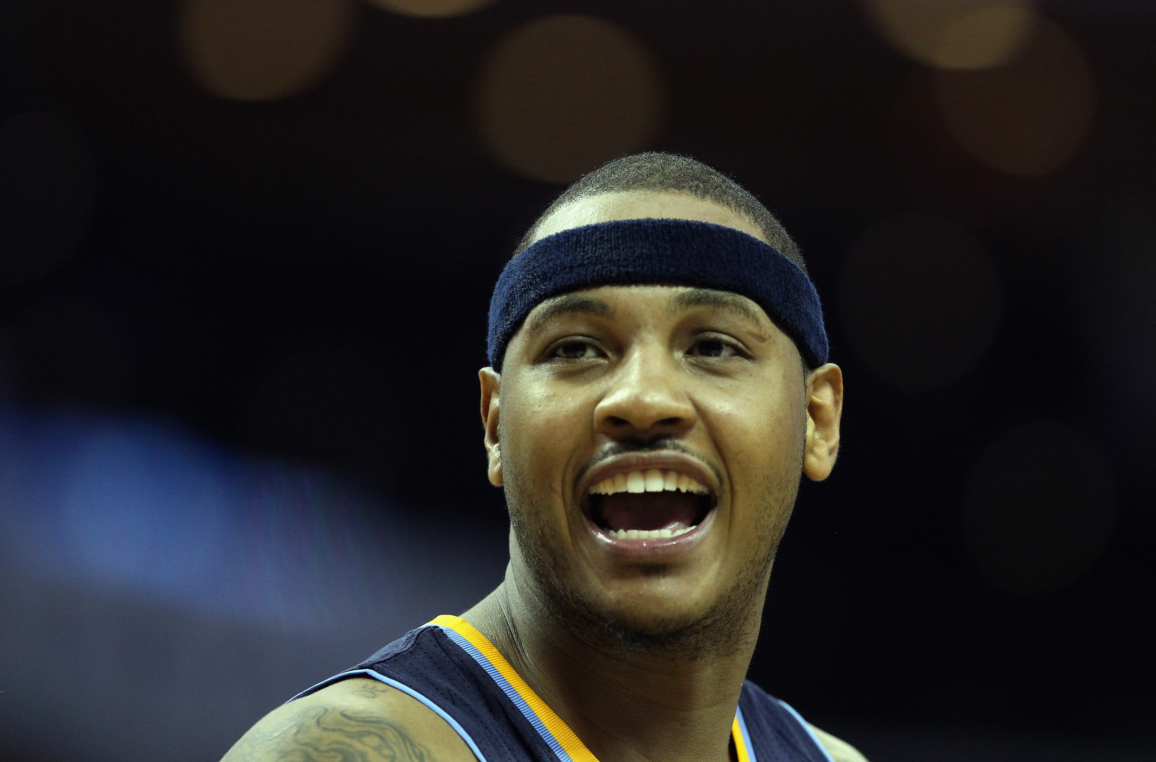 CHARLOTTE, NC - DECEMBER 07:  Carmelo Anthony #15 of the Denver Nuggets reacts to a call against the Charlotte Bobcats during their game at Time Warner Cable Arena on December 7, 2010 in Charlotte, North Carolina.  NOTE TO USER: User expressly acknowledge