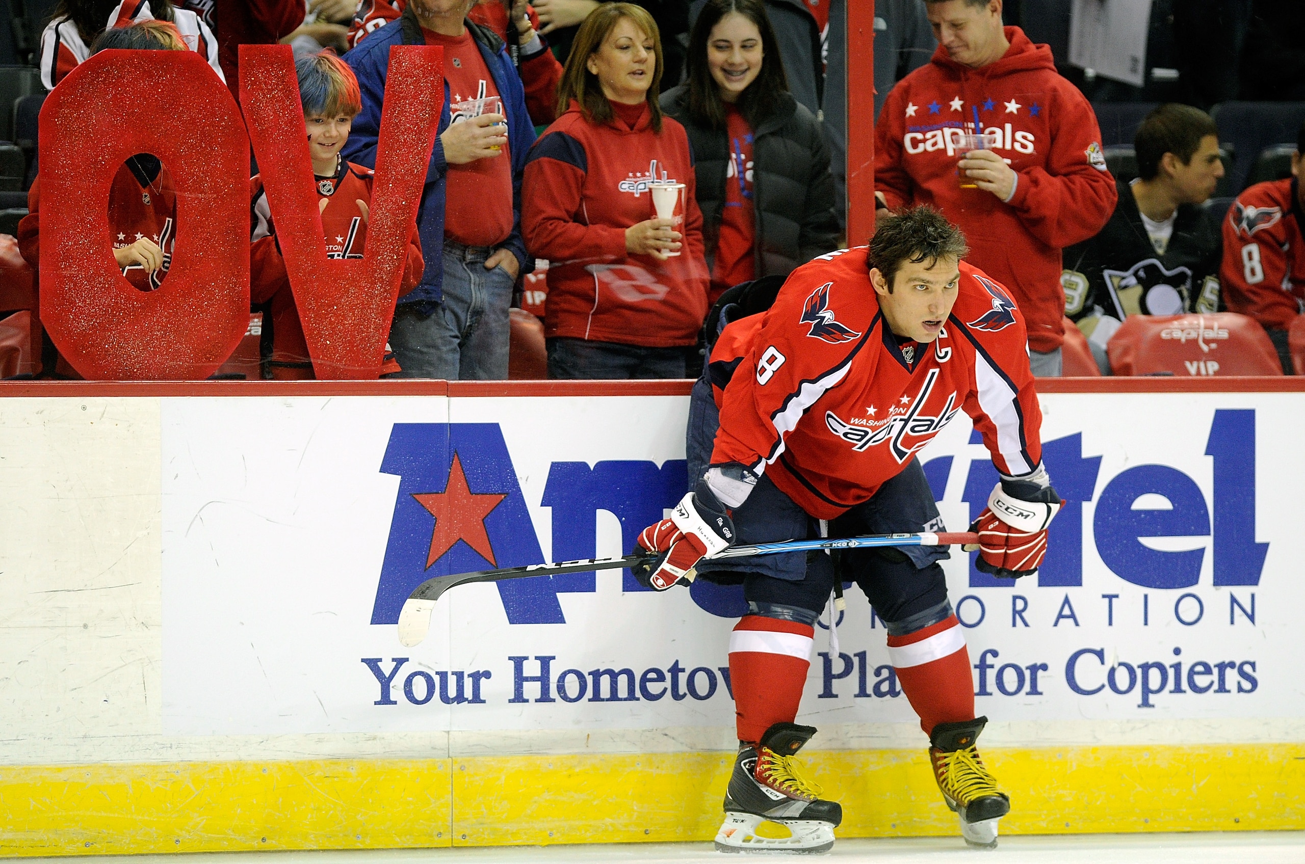 WASHINGTON, DC - FEBRUARY 06:  Alex Ovechkin #8 of the Washington Capitals warms up before the game against the Pittsburgh Penguins at the Verizon Center on February 6, 2011 in Washington, DC.  (Photo by Greg Fiume/Getty Images)