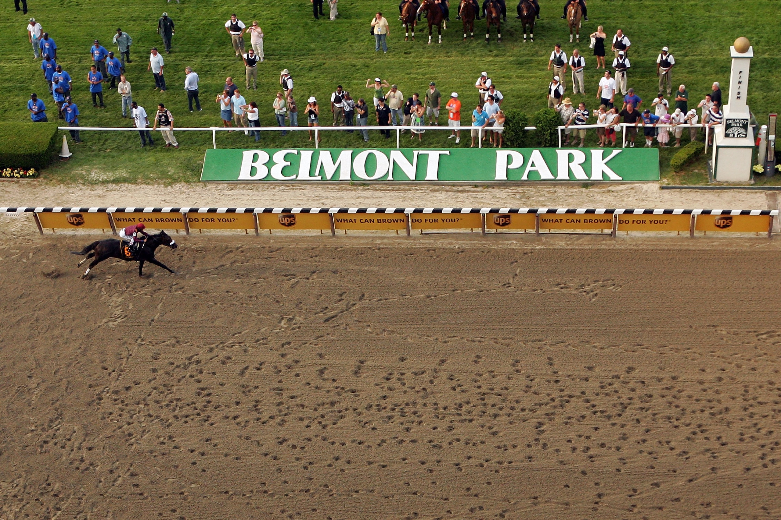 ELMONT, NY - JUNE 07:  Da'Tara ridden by jockey Alan Garcia comes down the final stretch on his way to winning the 140th running of the Belmont Stakes at Belmont Park on June 7, 2008 in Elmont, New York.  (Photo by Al Bello/Getty Images)