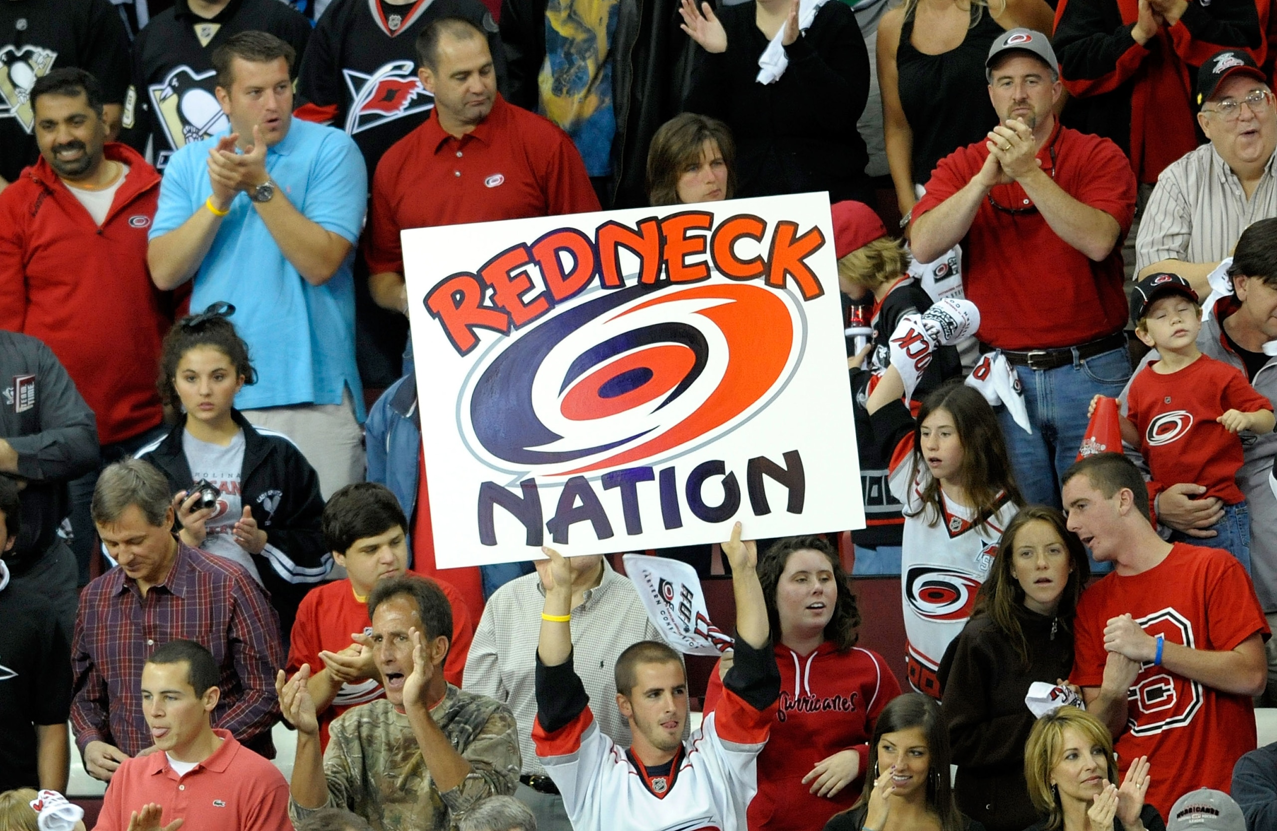 RALEIGH, NC - MAY 23:  Carolina fans cheer for the Carolina Hurricanes against the Pittsburgh Penguins during Game Three of the Eastern Conference Championship Round of the 2009 Stanley Cup Playoffs at RBC Center on May 23, 2009 in Raleigh, North Carolina