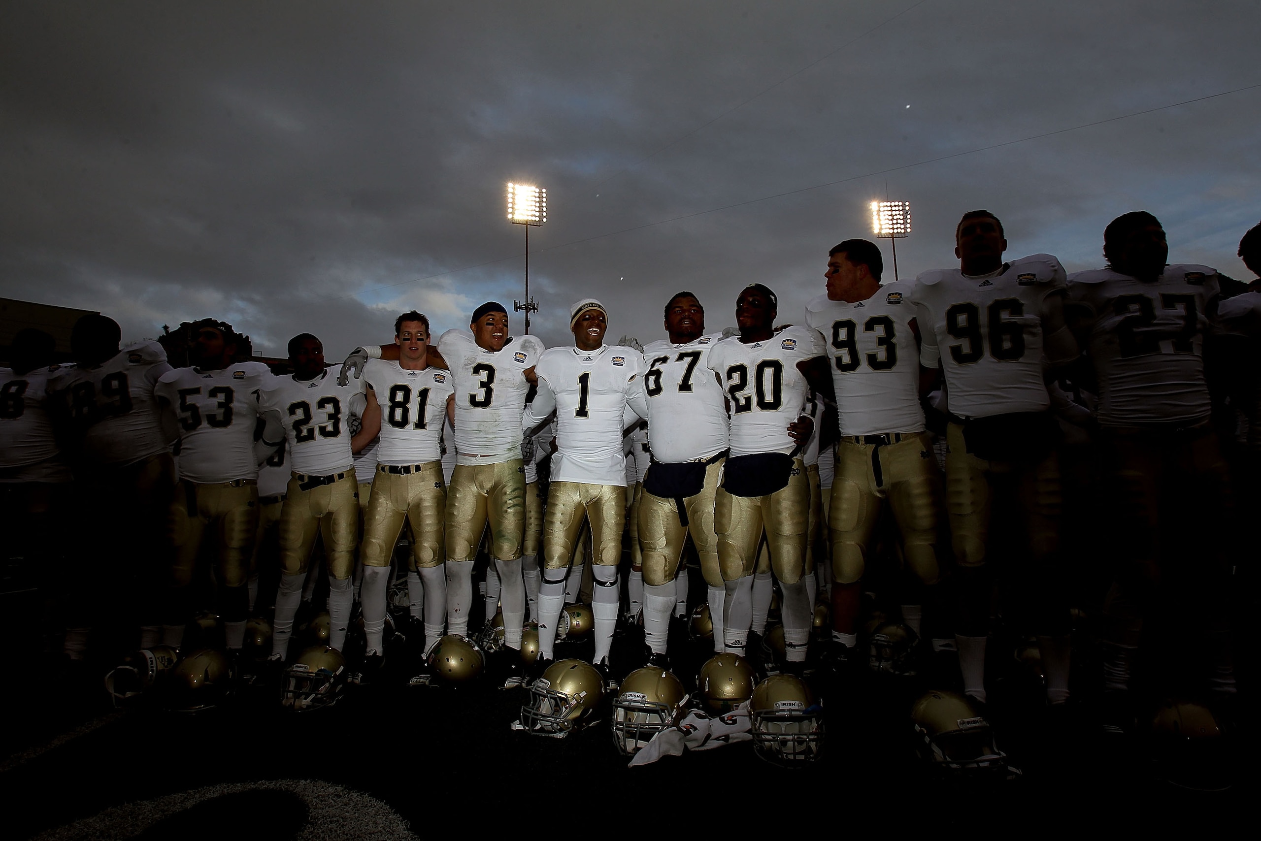 EL PASO, TX - DECEMBER 30: The Notre Dame Fighting Irish celebrate a 33-17 win against the Miami Hurricanes at Sun Bowl on December 30, 2010 in El Paso, Texas. (Photo by Ronald Martinez/Getty Images) EL PASO, TX - DECEMBER 30: The Notre Dame Fighting Irish celebrate a 33-17 win against the Miami Hurricanes at Sun Bowl on December 30, 2010 in El Paso, Texas. (Photo by Ronald Martinez/Getty Images)