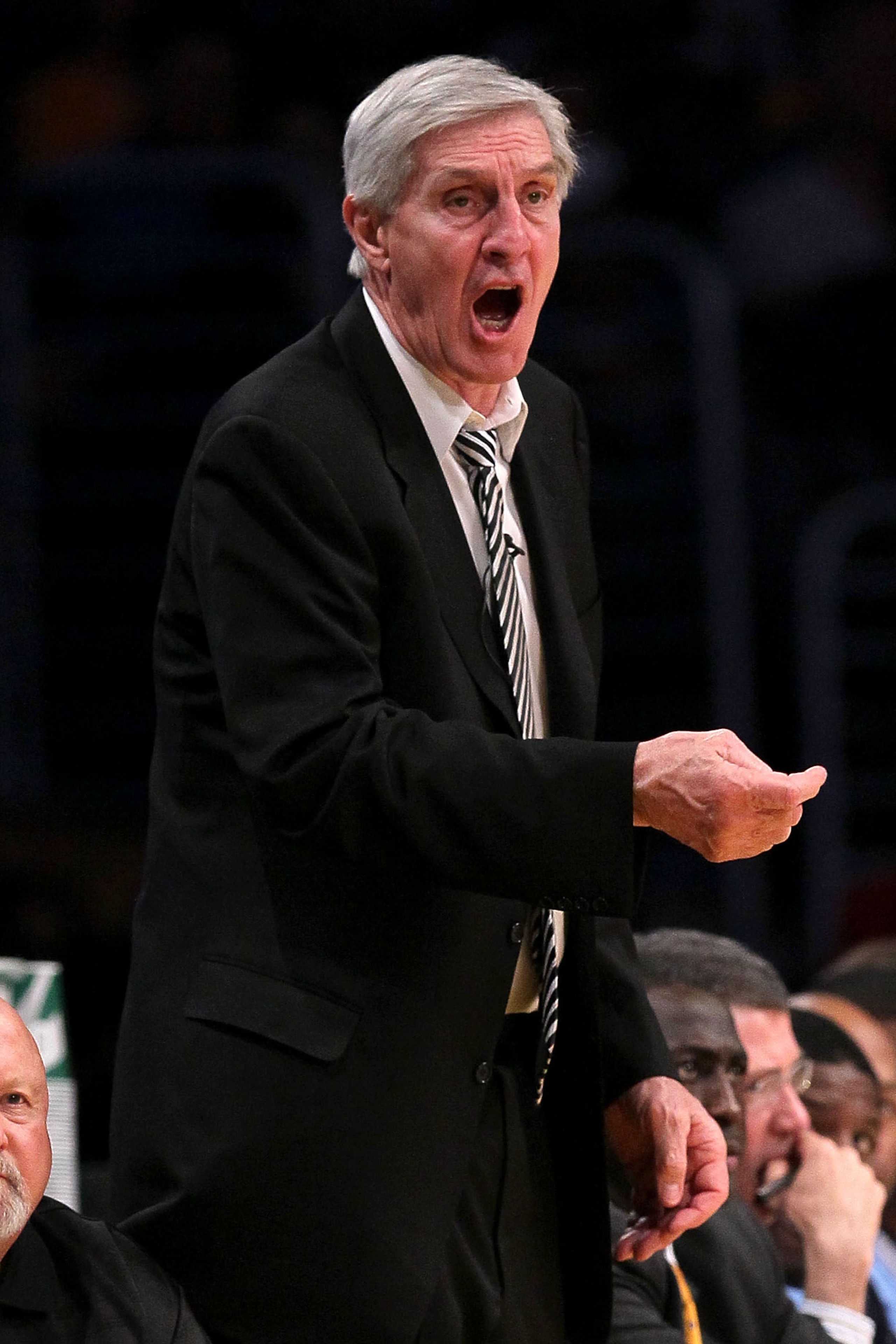 LOS ANGELES, CA - MAY 04:  Head coach Jerry Sloan of the Utah Jazz reacts in the second half while taking on the Los Angeles Lakers during Game Two of the Western Conference Semifinals of the 2010 NBA Playoffs at Staples Center on May 4, 2010 in Los Angel