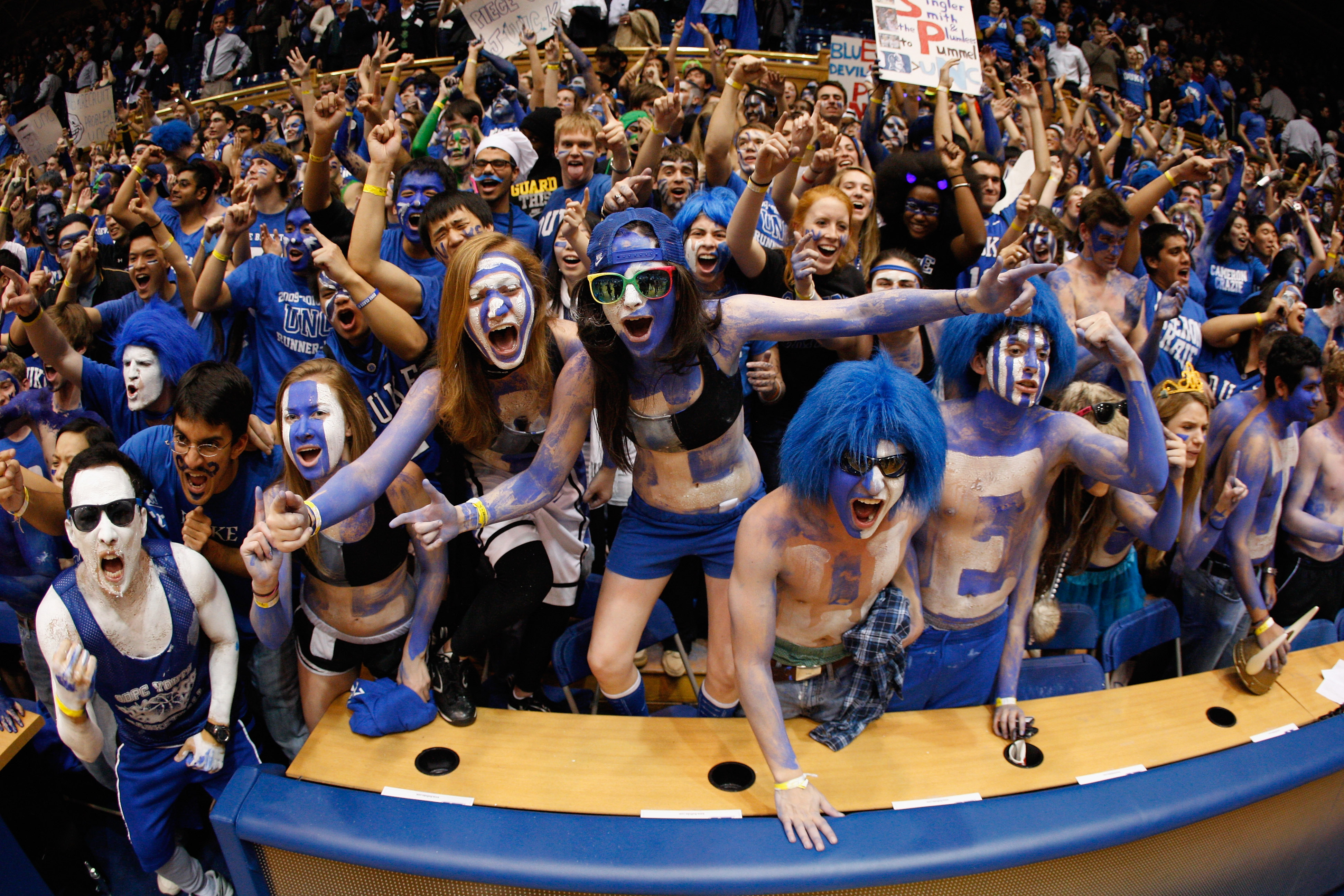 DURHAM, NC - FEBRUARY 09:  Cameron Crazies celebrate after defeating the North Carolina Tar Heels 79-73 at Cameron Indoor Stadium on February 9, 2011 in Durham, North Carolina.  (Photo by Streeter Lecka/Getty Images)