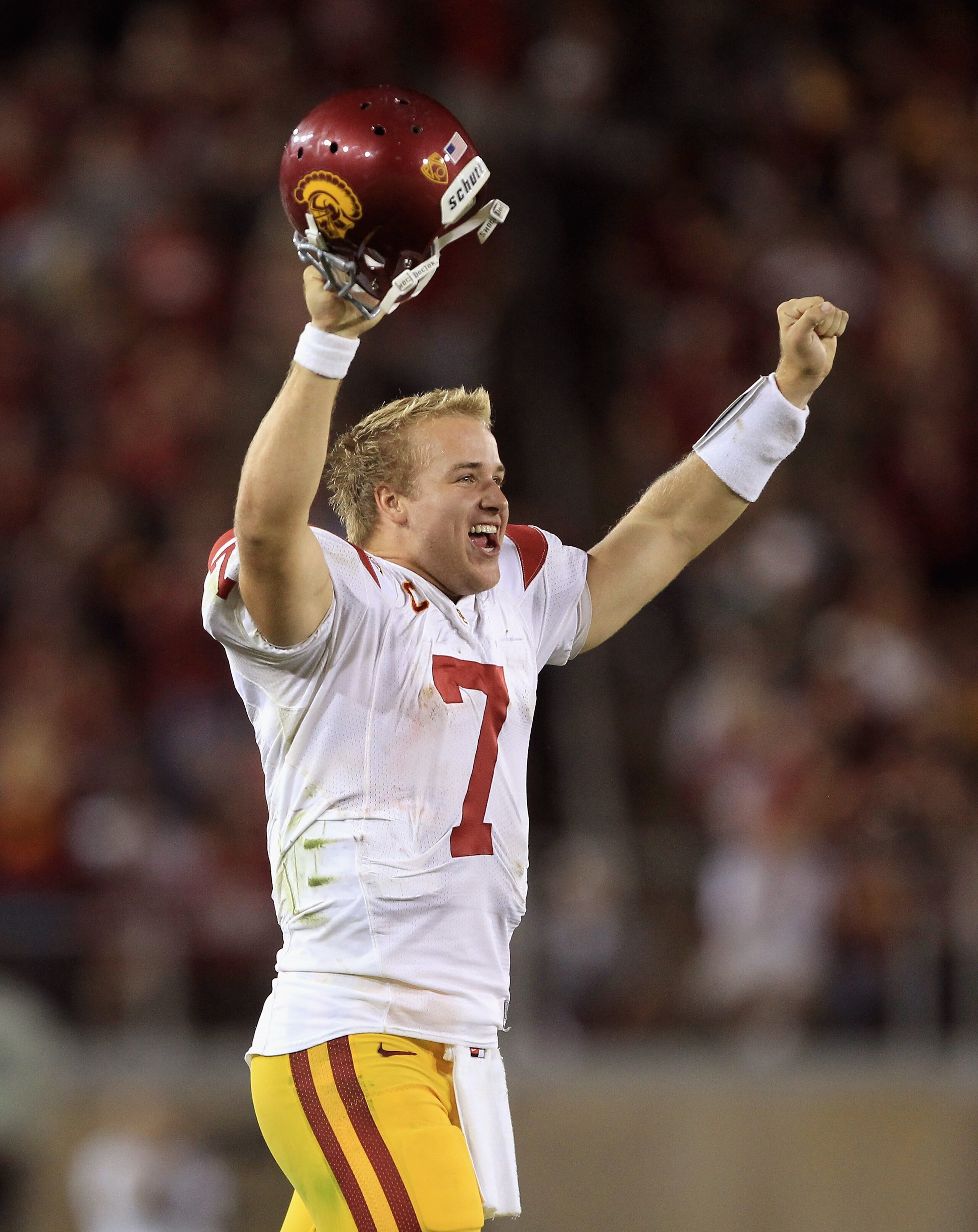 PALO ALTO, CA - OCTOBER 09: Matt Barkley #7 of the USC Trojans after the Stanford Cardinal missed a extra point attempt at Stanford Stadium on October 9, 2010 in Palo Alto, California. (Photo by Ezra Shaw/Getty Images) PALO ALTO, CA - OCTOBER 09: Matt Barkley #7 of the USC Trojans after the Stanford Cardinal missed a extra point attempt at Stanford Stadium on October 9, 2010 in Palo Alto, California. (Photo by Ezra Shaw/Getty Images)