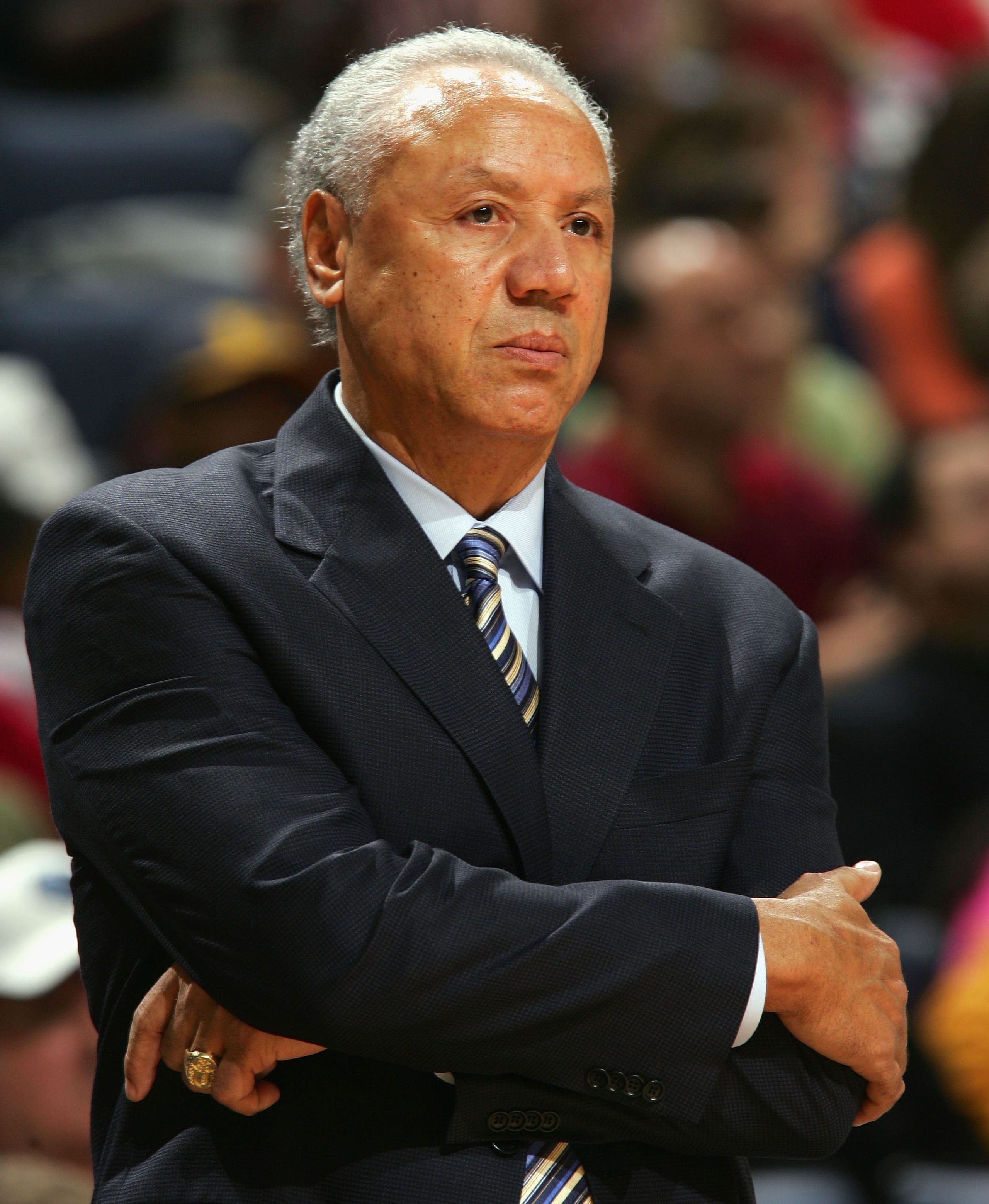 MEMPHIS - DECEMBER 7:  Head coach Lenny Wilkens of the New York Knicks watches his team against the Memphis Grizzlies on December 7, 2004 at the Fedex Forum in Memphis, Tennessee. The Grizzlies defeated the Knicks 96-88.  NOTE TO USER: User expressly ackn