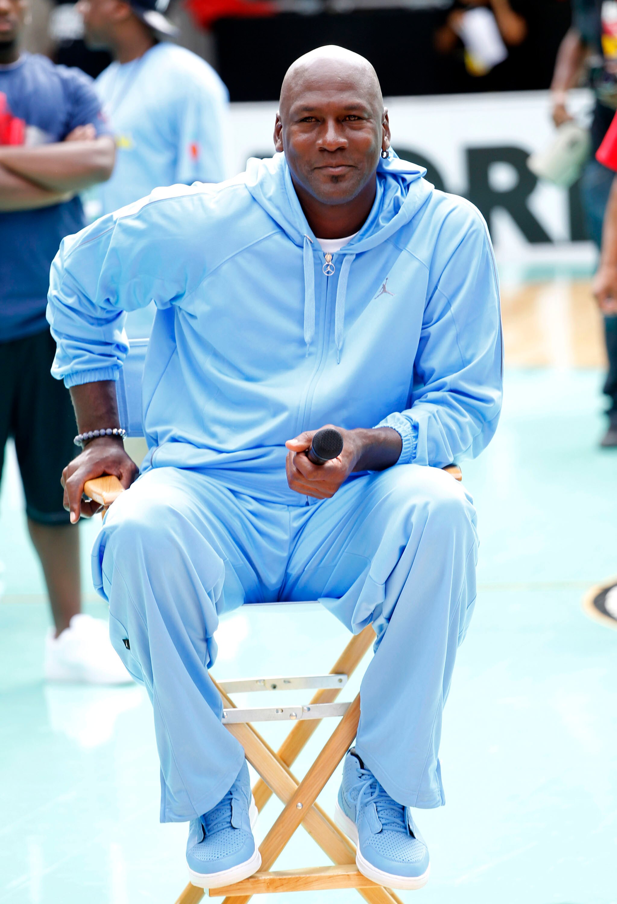NEW YORK CITY, NY - AUGUST 13: Michael Jordan speaks during the World Basketball Festival at Rucker Park on August 13, 2010 in New York City.  (Photo by Chris Trotman/Getty Images for Nike)