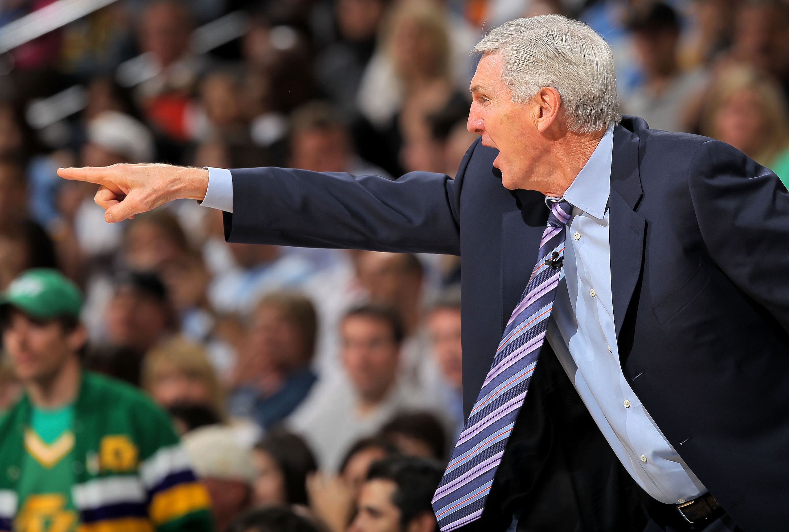 DENVER - APRIL 28:  Head coach Jerry Sloan of the Utah Jazz directs his team against the Denver Nuggets in Game Five of the Western Conference Quarterfinals of the 2010 NBA Playoffs at the Pepsi Center on April 28, 2010 in Denver, Colorado. NOTE TO USER: 