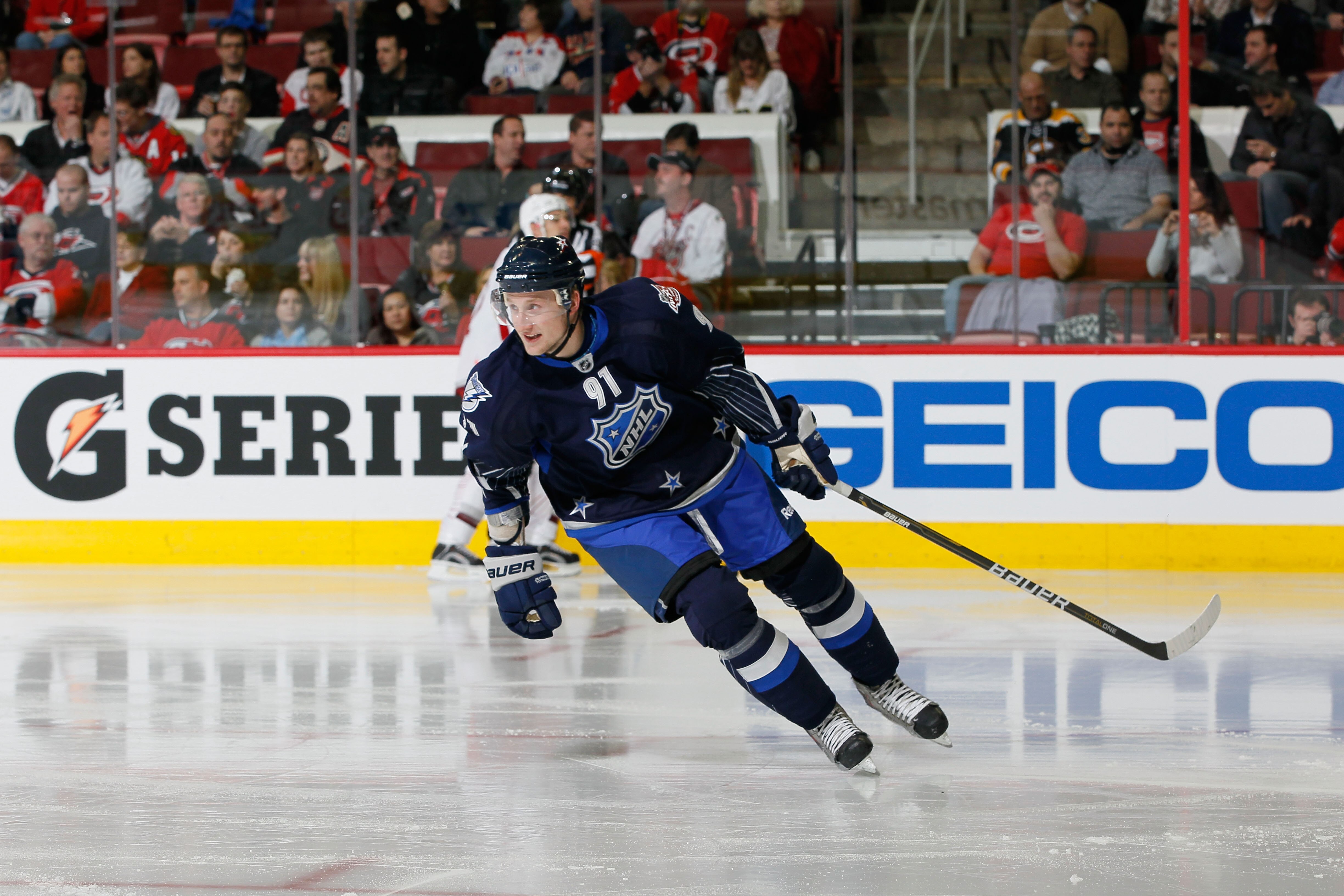 RALEIGH, NC - JANUARY 30:  Steven Stamkos #91 of the Tampa Bay Lightning and Team Lidstrom plays against Team Staal in the 58th NHL All-Star Game at RBC Center on January 30, 2011 in Raleigh, North Carolina.  (Photo by Kevin C. Cox/Getty Images)