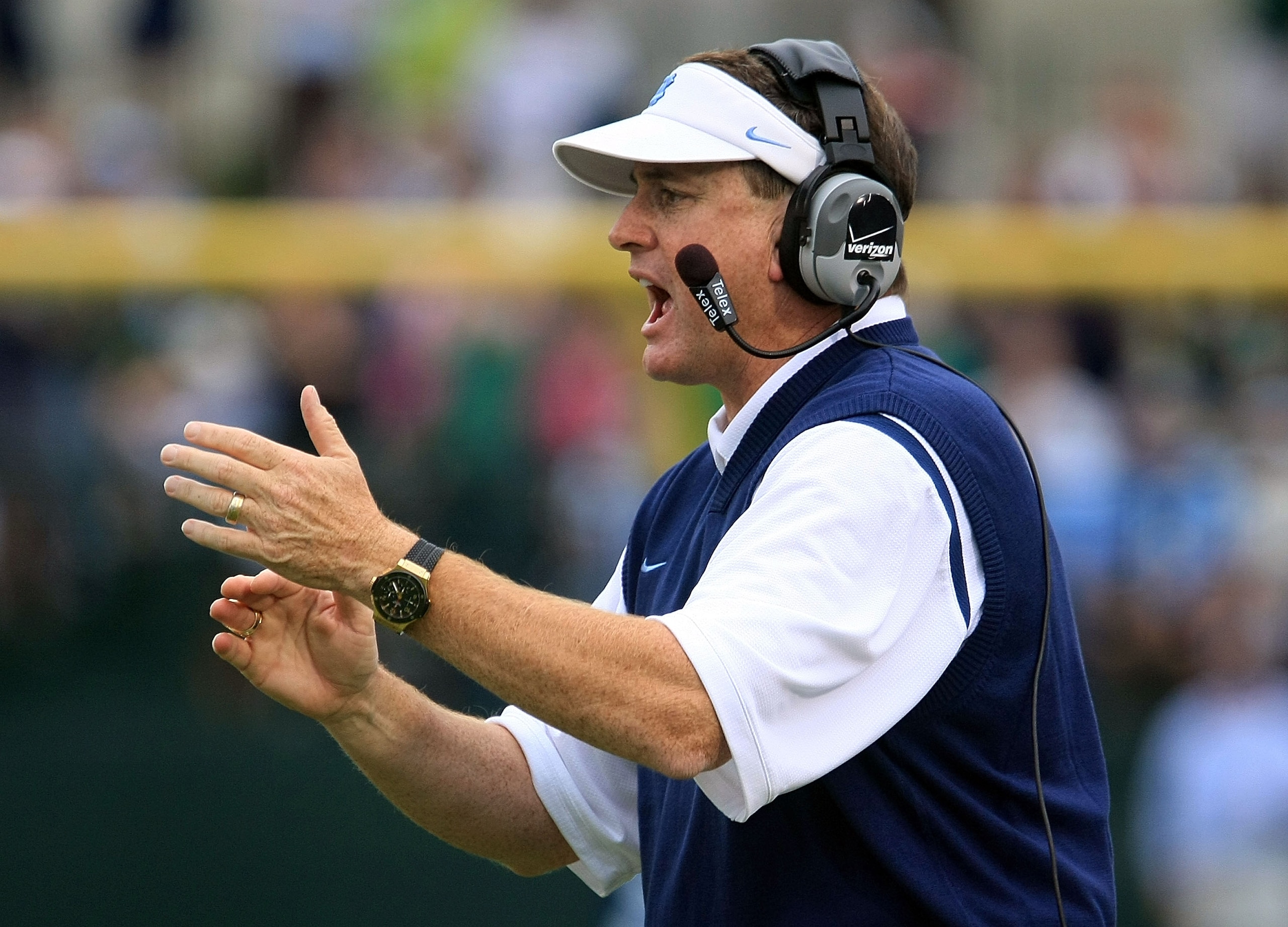 CHAPEL HILL, NC - OCTOBER 11:   North Carolina Tar Heels  head coach Butch Davis watches the play against the Notre Dame Fighting Irish at Kenan Stadium October 11, 2008 in Chapel Hill, North Carolina.  (Photo by Scott Halleran/Getty Images)