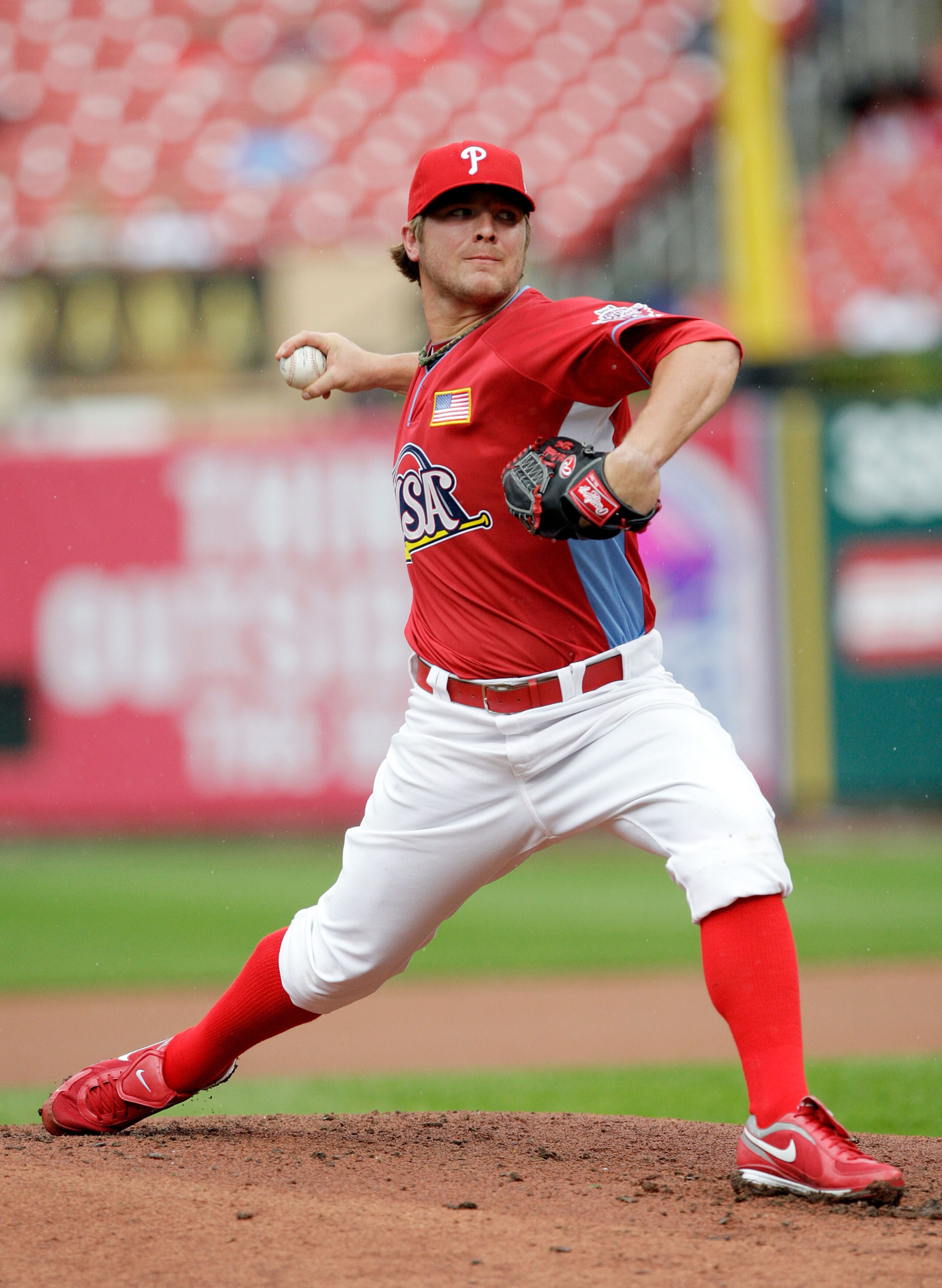 ST LOUIS, MO - JULY 12:  U.S. Futures All-Star Kyle Drabek of the Philadelphia Phillies pitches during the 2009 XM All-Star Futures Game at Busch Stadium on July 12, 2009 the in St. Louis, Missouri.  (Photo by Jamie Squire/Getty Images)