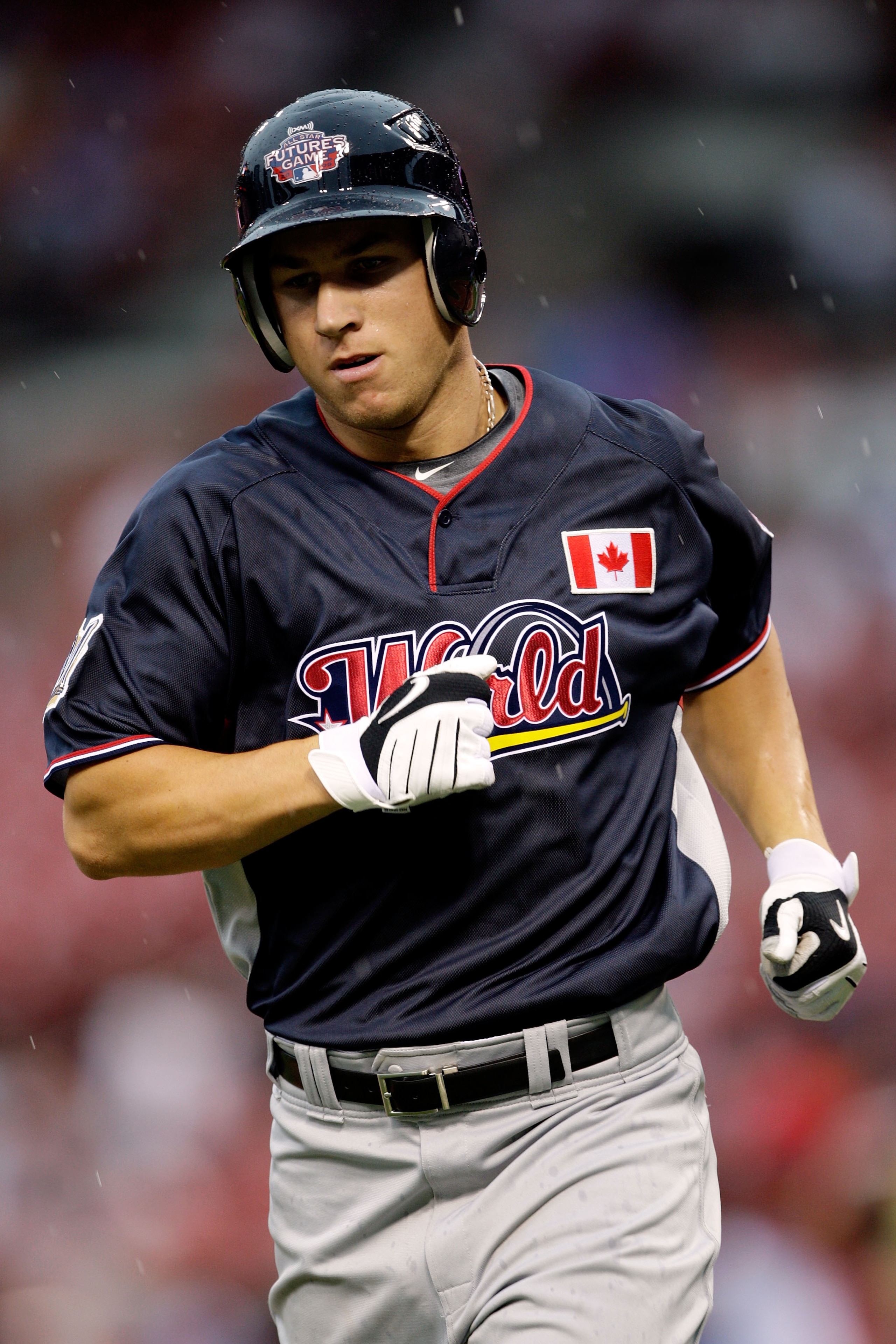 ST LOUIS, MO - JULY 12:  World Futures All-Star Brett Lawrie of the Milwaukee Brewers runs on the field during the 2009 XM All-Star Futures Game at Busch Stadium on July 12, 2009 the in St. Louis, Missouri.  (Photo by Jamie Squire/Getty Images)