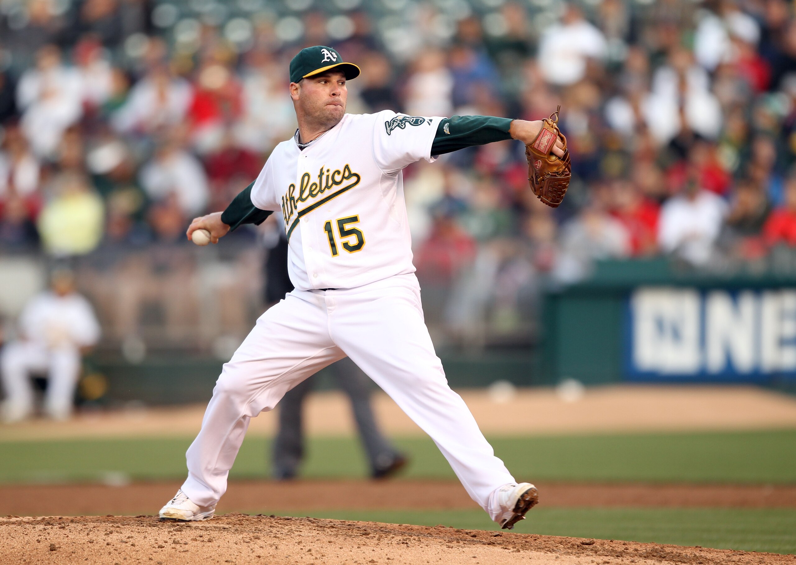 OAKLAND, CA - JULY 19: Ben Sheets #15 of the Oakland Athletics pitches against the Boston Red Sox at the Oakland-Alameda County Coliseum on July 19, 2010 in Oakland, California. (Photo by Ezra Shaw/Getty Images) OAKLAND, CA - JULY 19: Ben Sheets #15 of the Oakland Athletics pitches against the Boston Red Sox at the Oakland-Alameda County Coliseum on July 19, 2010 in Oakland, California. (Photo by Ezra Shaw/Getty Images)