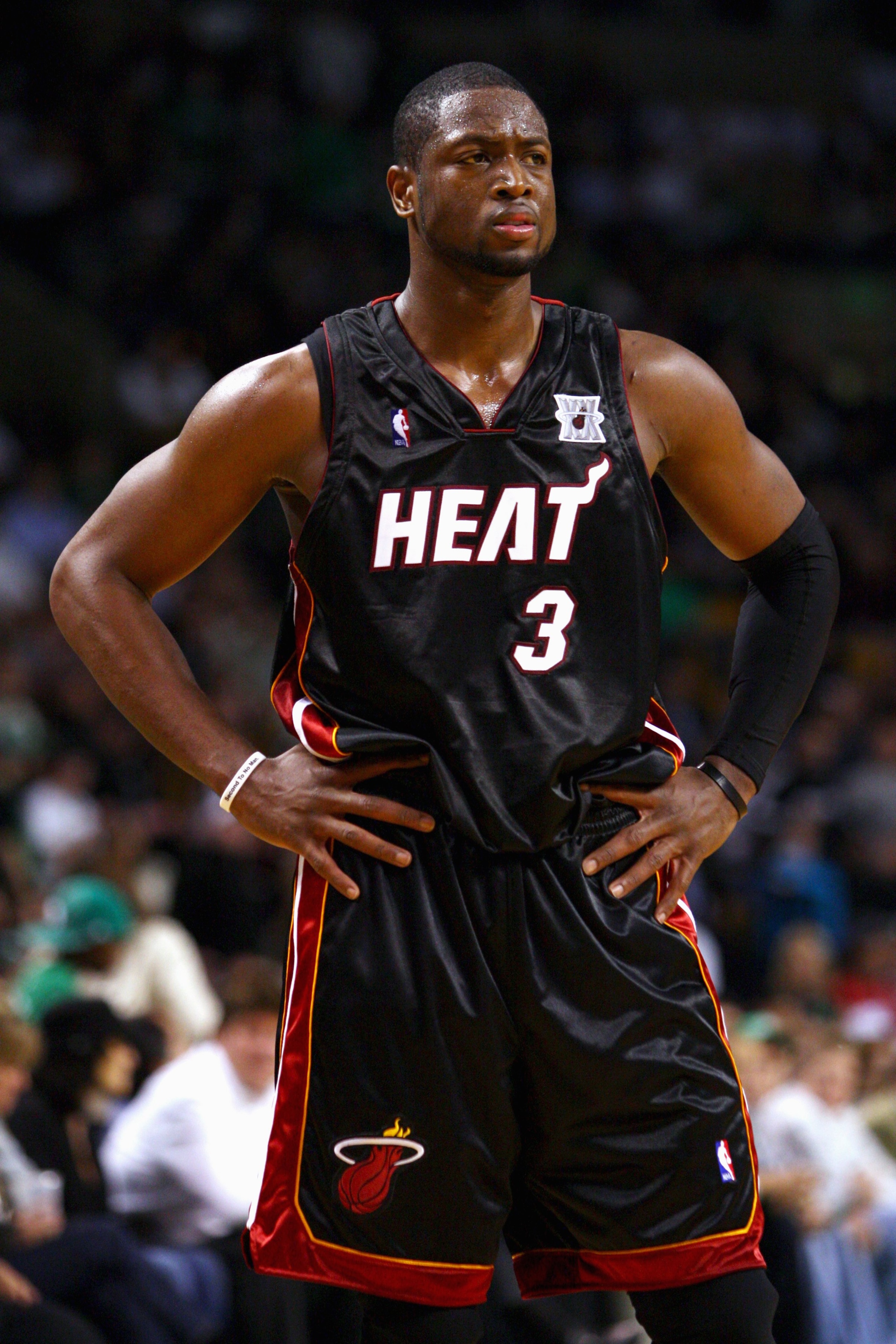 BOSTON - NOVEMBER 16:  Dwyane Wade #3 of the Miami Heat looks on during the game against the Boston Celtics at the TD Banknorth Garden on November 16, 2007 in Boston, Massachusetts.  The Celtics won 92-91.  NOTE TO USER: User expressly acknowledges and ag