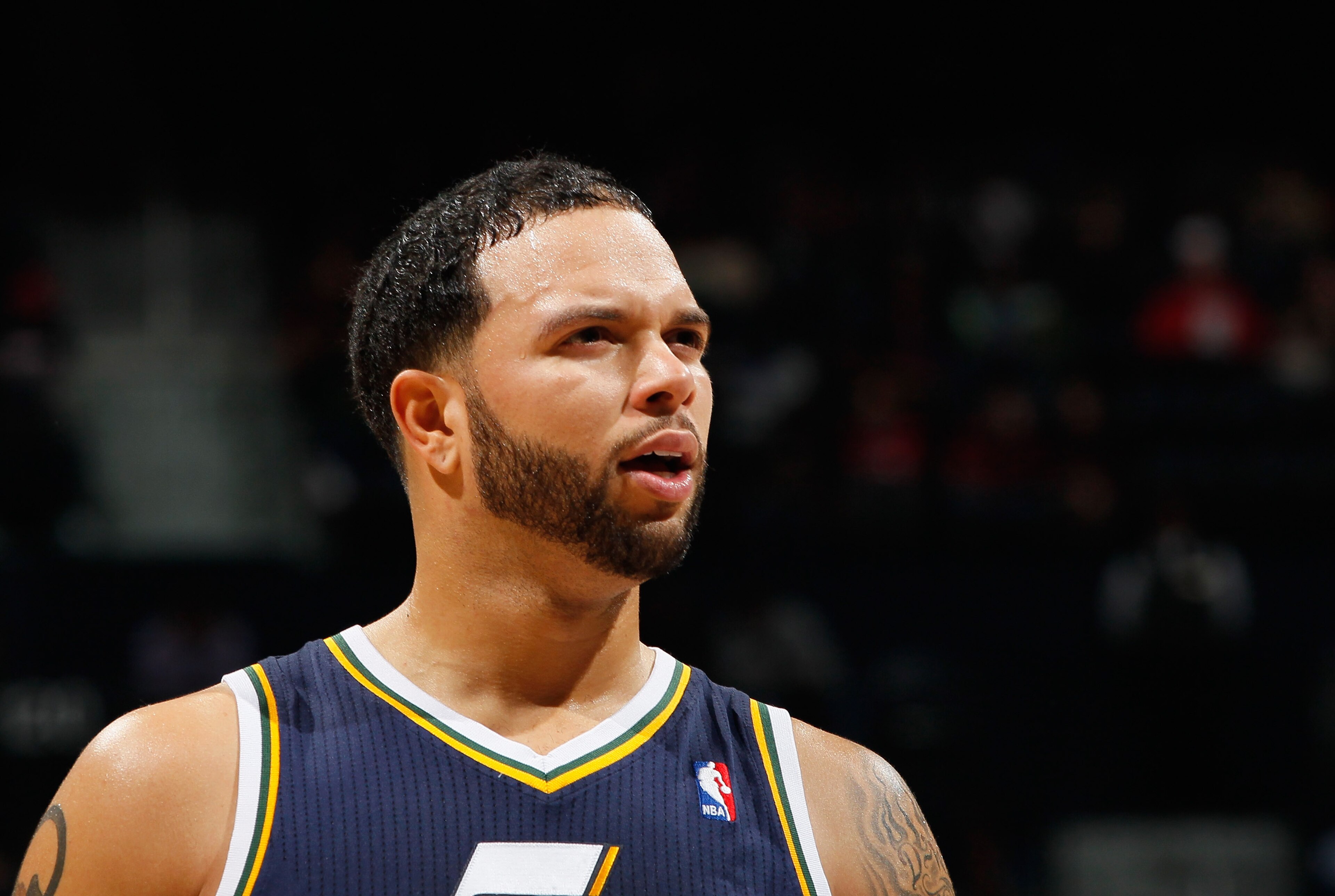 ATLANTA - NOVEMBER 12: Deron Williams #8 of the Utah Jazz against the Atlanta Hawks at Philips Arena on November 12, 2010 in Atlanta, Georgia. NOTE TO USER: User expressly acknowledges and agrees that, by downloading and/or using this Photograph, User i ATLANTA - NOVEMBER 12: Deron Williams #8 of the Utah Jazz against the Atlanta Hawks at Philips Arena on November 12, 2010 in Atlanta, Georgia. NOTE TO USER: User expressly acknowledges and agrees that, by downloading and/or using this Photograph, User i
