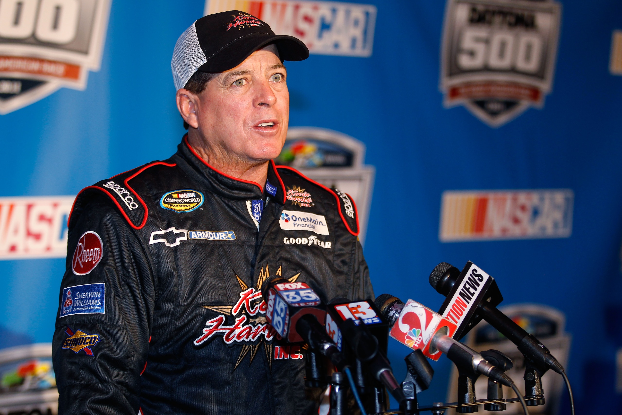 DAYTONA BEACH, FL - FEBRUARY 10:  Driver Ron Hornaday Jr. is interviewed during the 2011 NASCAR Media Day at Daytona International Speedway on February 10, 2011 in Daytona Beach, Florida.  (Photo by Todd Warshaw/Getty Images for NASCAR)