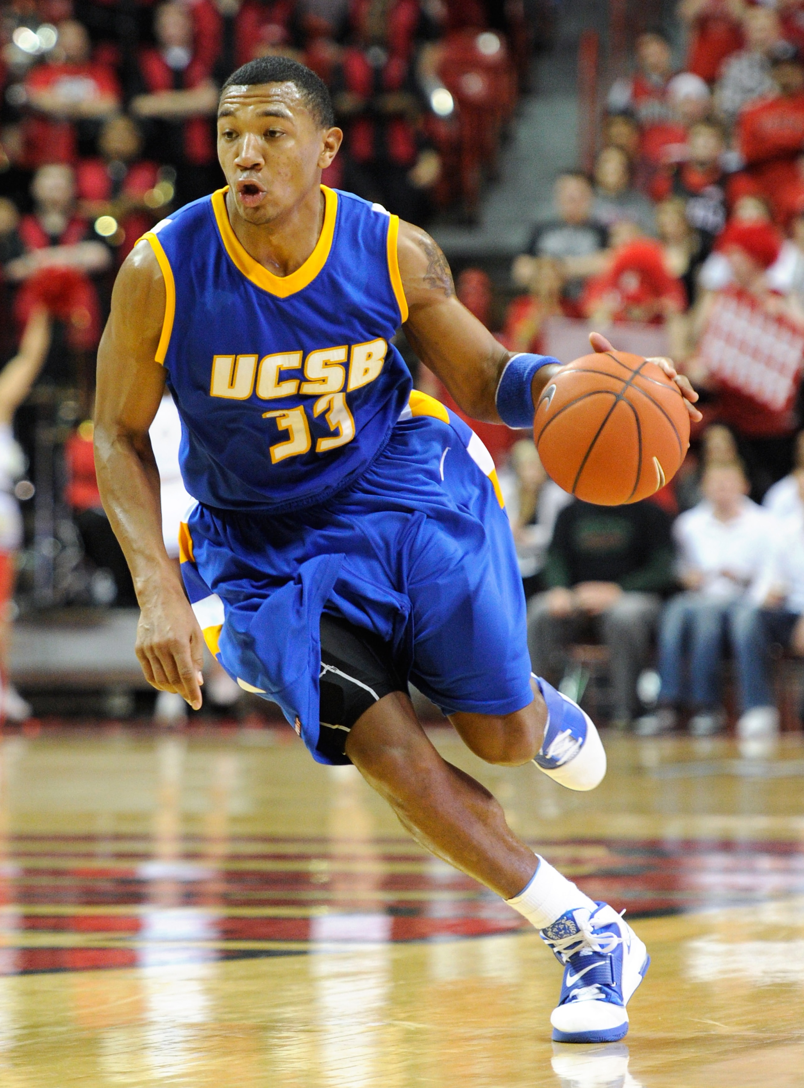 LAS VEGAS, NV - DECEMBER 15: Orlando Johnson #33 of the UC Santa Barbara Gauchos drives against the UNLV Rebels during their game at the Thomas & Mack Center December 15, 2010 in Las Vegas, Nevada. UC Santa Barbara won 68-62. (Photo by Ethan Miller/Gett LAS VEGAS, NV - DECEMBER 15: Orlando Johnson #33 of the UC Santa Barbara Gauchos drives against the UNLV Rebels during their game at the Thomas & Mack Center December 15, 2010 in Las Vegas, Nevada. UC Santa Barbara won 68-62. (Photo by Ethan Miller/Gett