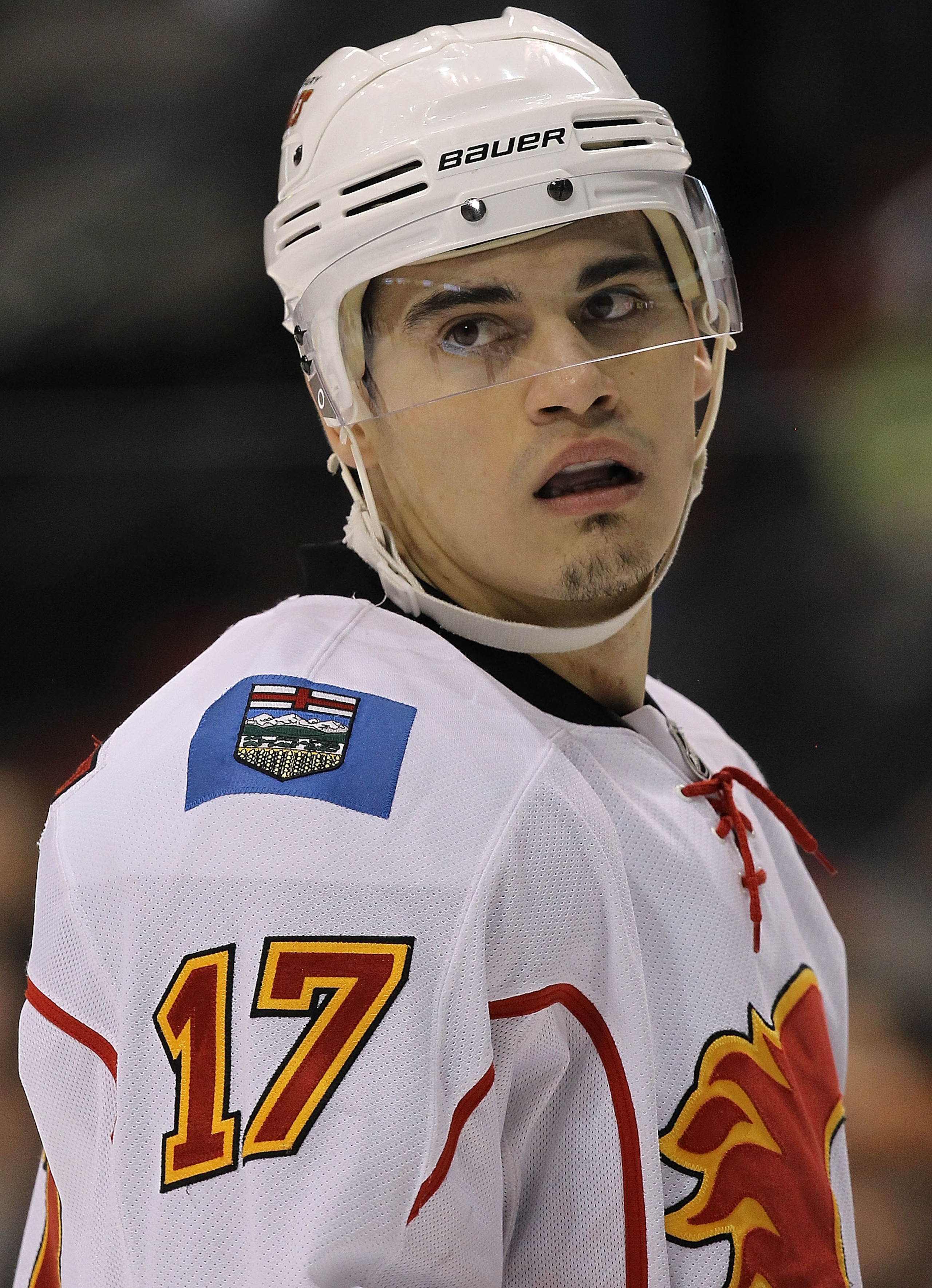 DALLAS, TX - DECEMBER 23:  Rene Bourque #17 of the Calgary Flames at American Airlines Center on December 23, 2010 in Dallas, Texas.  (Photo by Ronald Martinez/Getty Images)