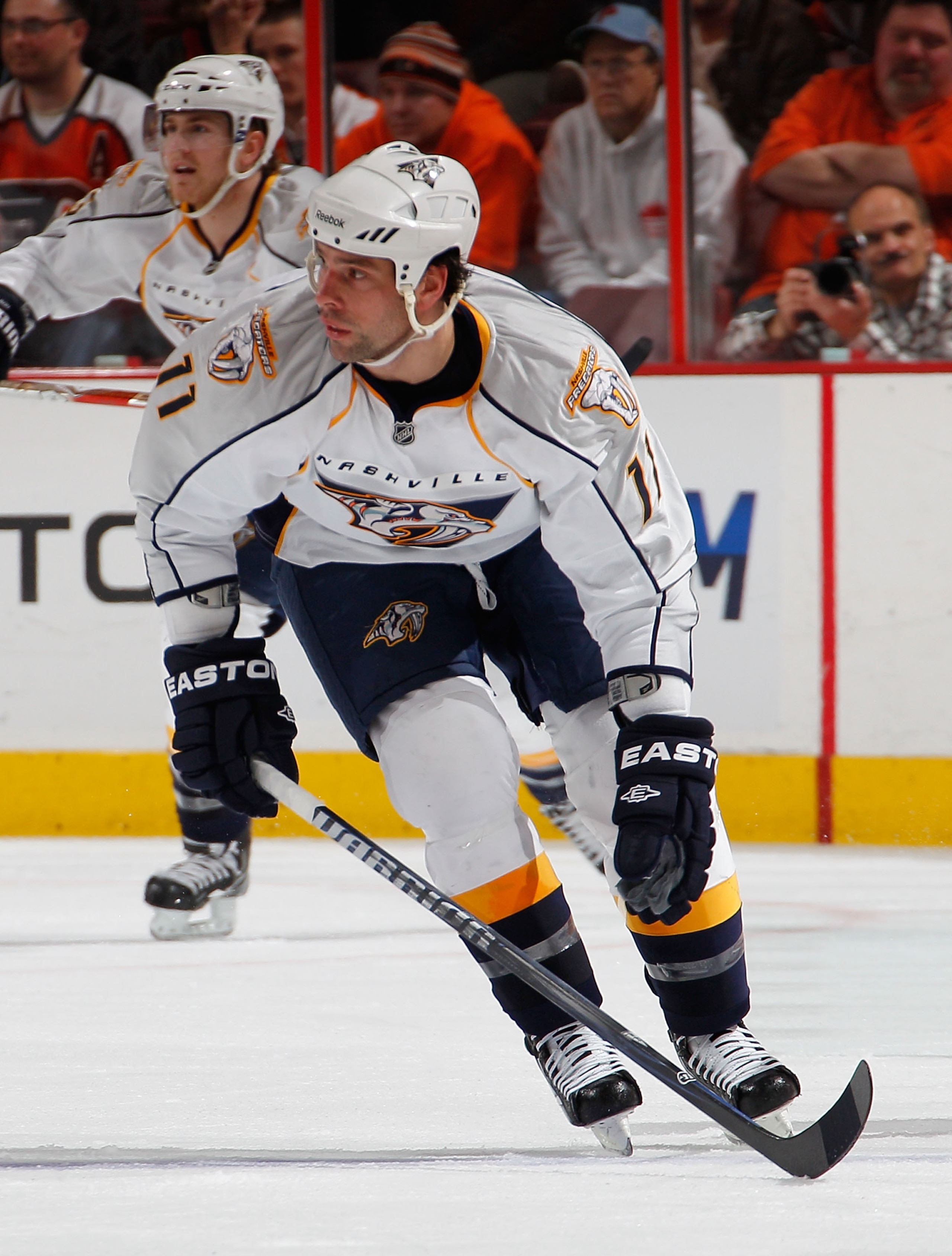 PHILADELPHIA, PA - FEBRUARY 03:  David Legwand #11 of the Nashville Predators skates during an NHL hockey game against the Philadelphia Flyers at the Wells Fargo Center on February 3, 2011 in Philadelphia, Pennsylvania.  (Photo by Paul Bereswill/Getty Ima