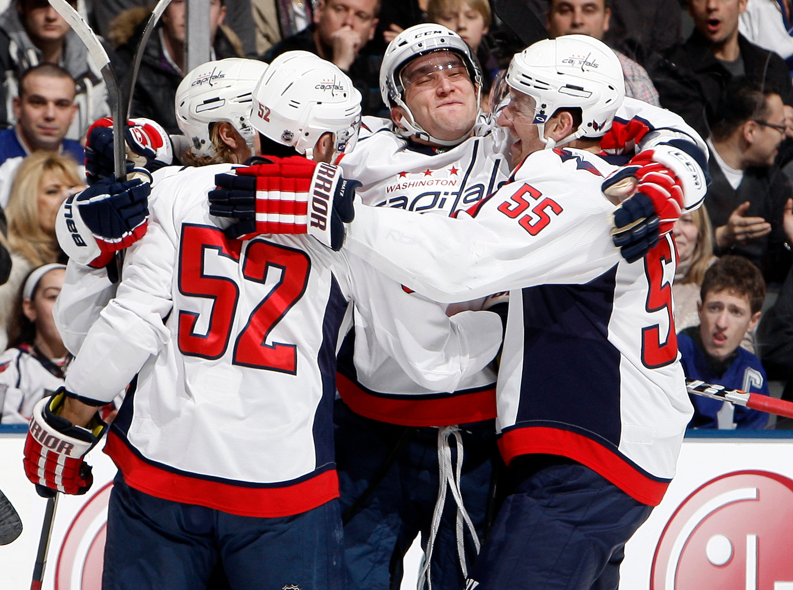 TORONTO, CANADA - JANUARY 22: Alex Ovechkin #8 of the Washington Capitals celebrates his goal against the Toronto Maple Leafs during game action at the Air Canada Centre January 22, 2011 in Toronto, Ontario, Canada. (Photo by Abelimages/Getty Images)