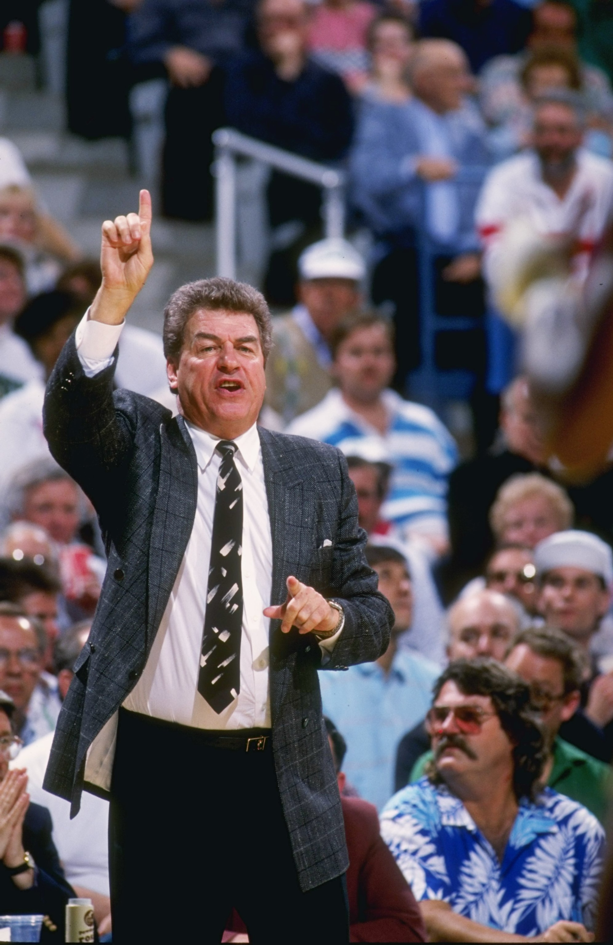 1988:  Head coach Chuck Daly of the Detroit Pistons yells from the sidelines during a game. Mandatory Credit: Jonathan Daniel  /Allsport