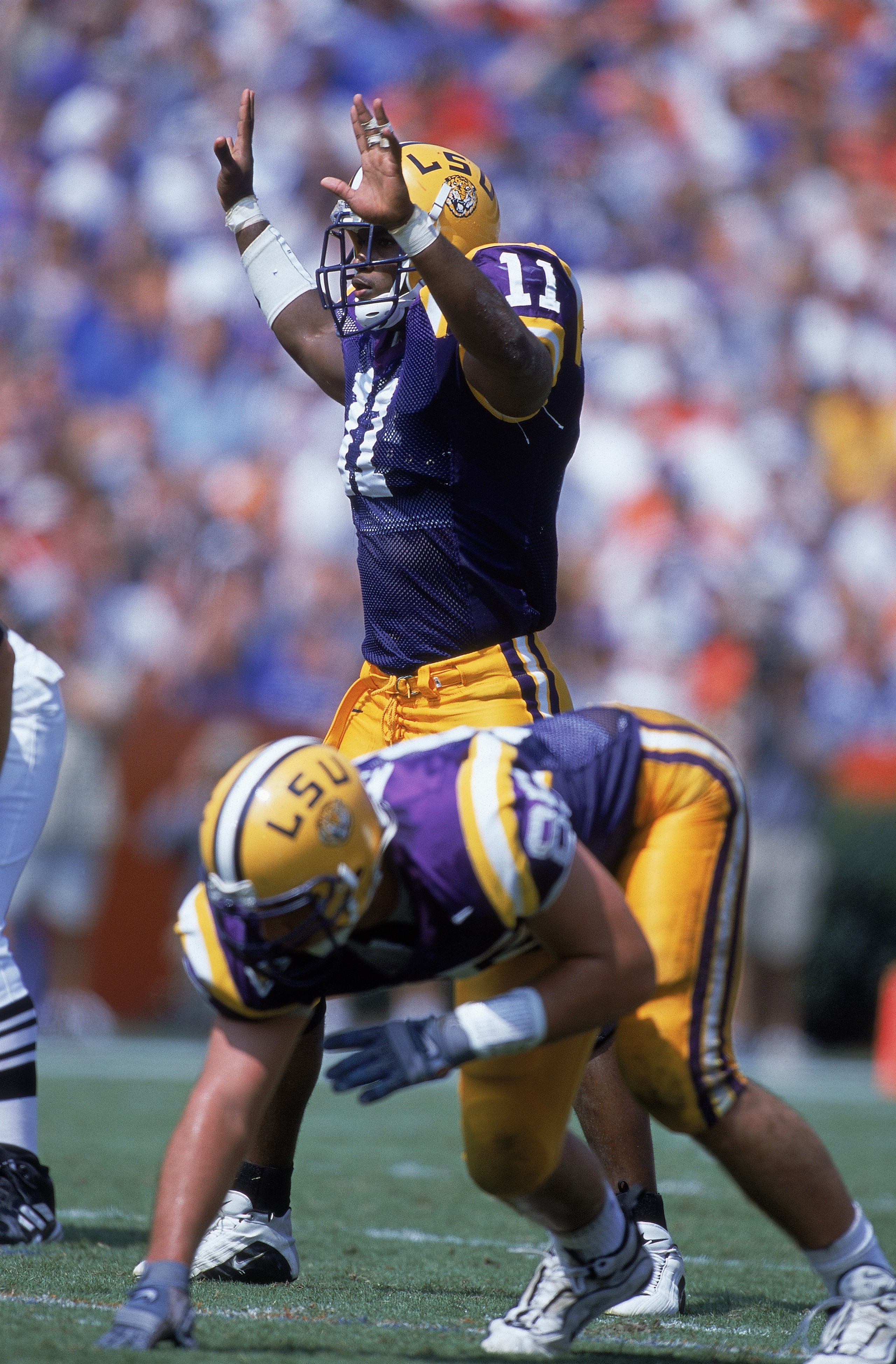 7 Oct 2000:  Bradie James #11 of Louisiana State Tigers rcalls out a play during the game against the Florida Gators at theBen Hill Stadium on Florida Field in Gainesville, Florida.  The Gators defeated the Tigers 41-9.Mandatory Credit: Scott Halleran  /A