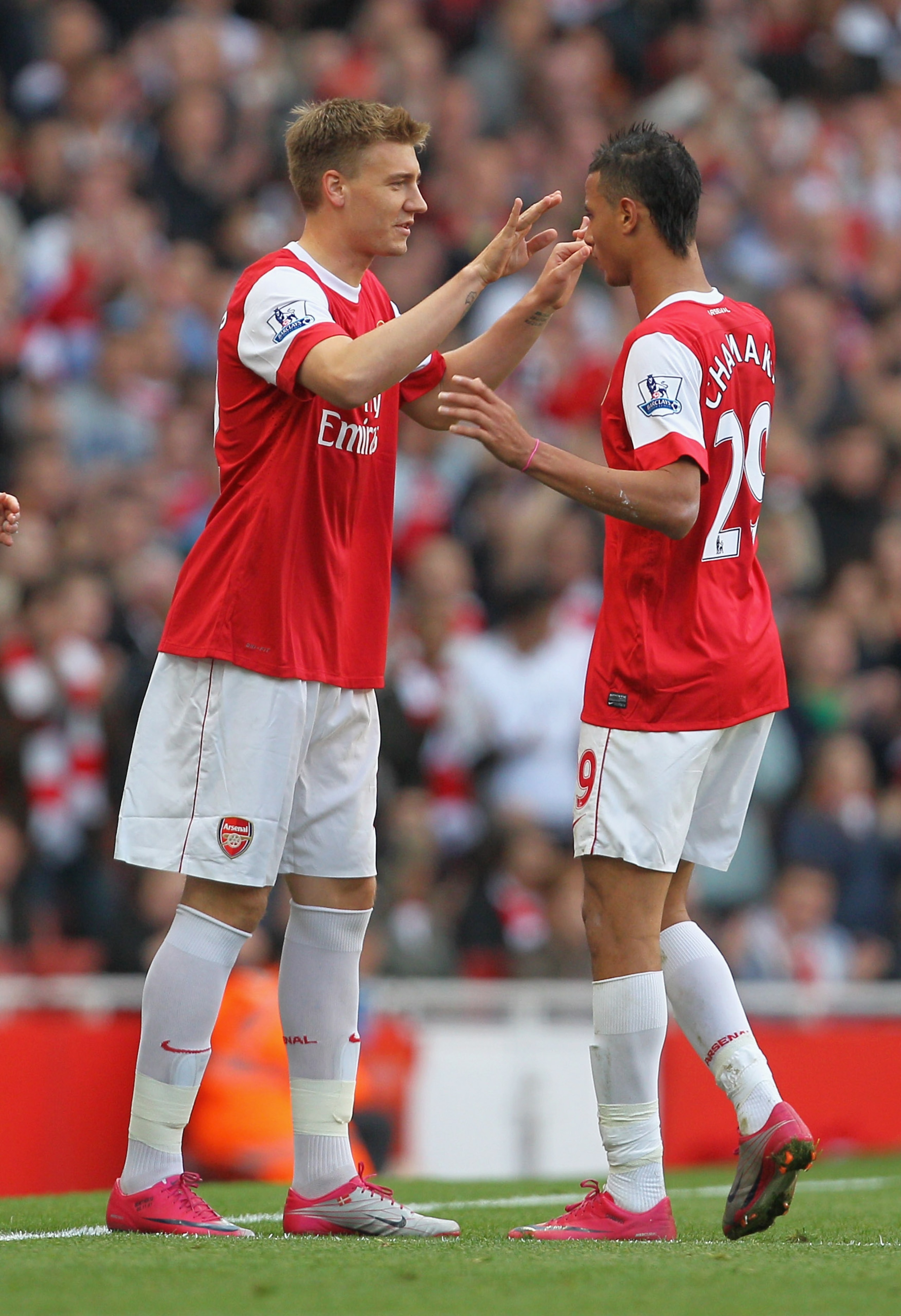 LONDON, ENGLAND - OCTOBER 16: Nicklas Bendtner of Arsenal comes on to replace Marouane Chamakh during the Barclays Premier League match between Arsenal and Birmingham City at Emirates Stadium on October 16, 2010 in London, England. (Photo by Clive Rose/G LONDON, ENGLAND - OCTOBER 16: Nicklas Bendtner of Arsenal comes on to replace Marouane Chamakh during the Barclays Premier League match between Arsenal and Birmingham City at Emirates Stadium on October 16, 2010 in London, England. (Photo by Clive Rose/G