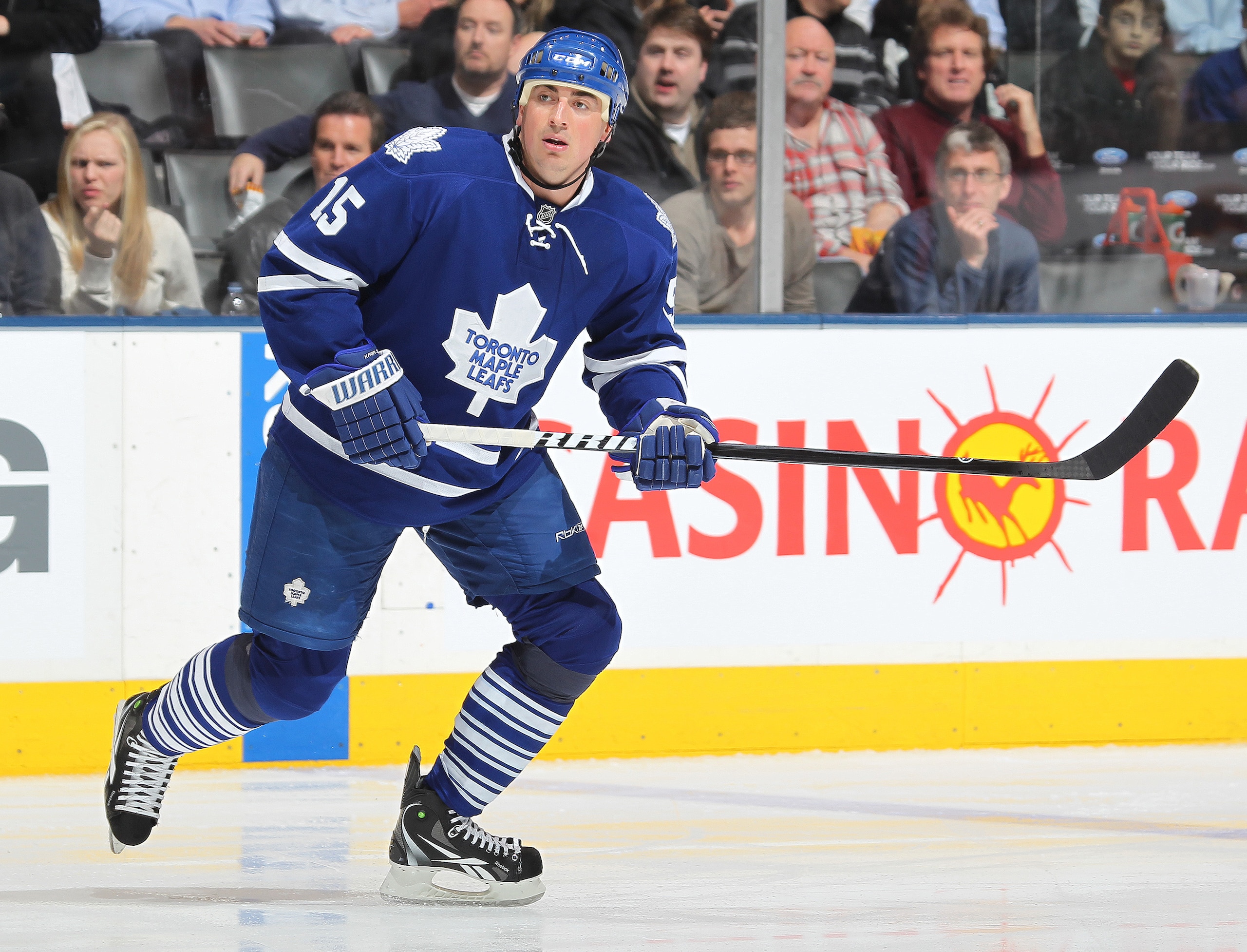 TORONTO, CAN - FEBRUARY 7:  Tomas Kaberle #15 of the Toronto Maple Leafs skates in a game against the Atlanta Thrashers on February 7, 2011 at the Air Canada Centre in Toronto, Canada. The Leafs defeated the Thrashers 5-4. (Photo by Claus Andersen/Getty I