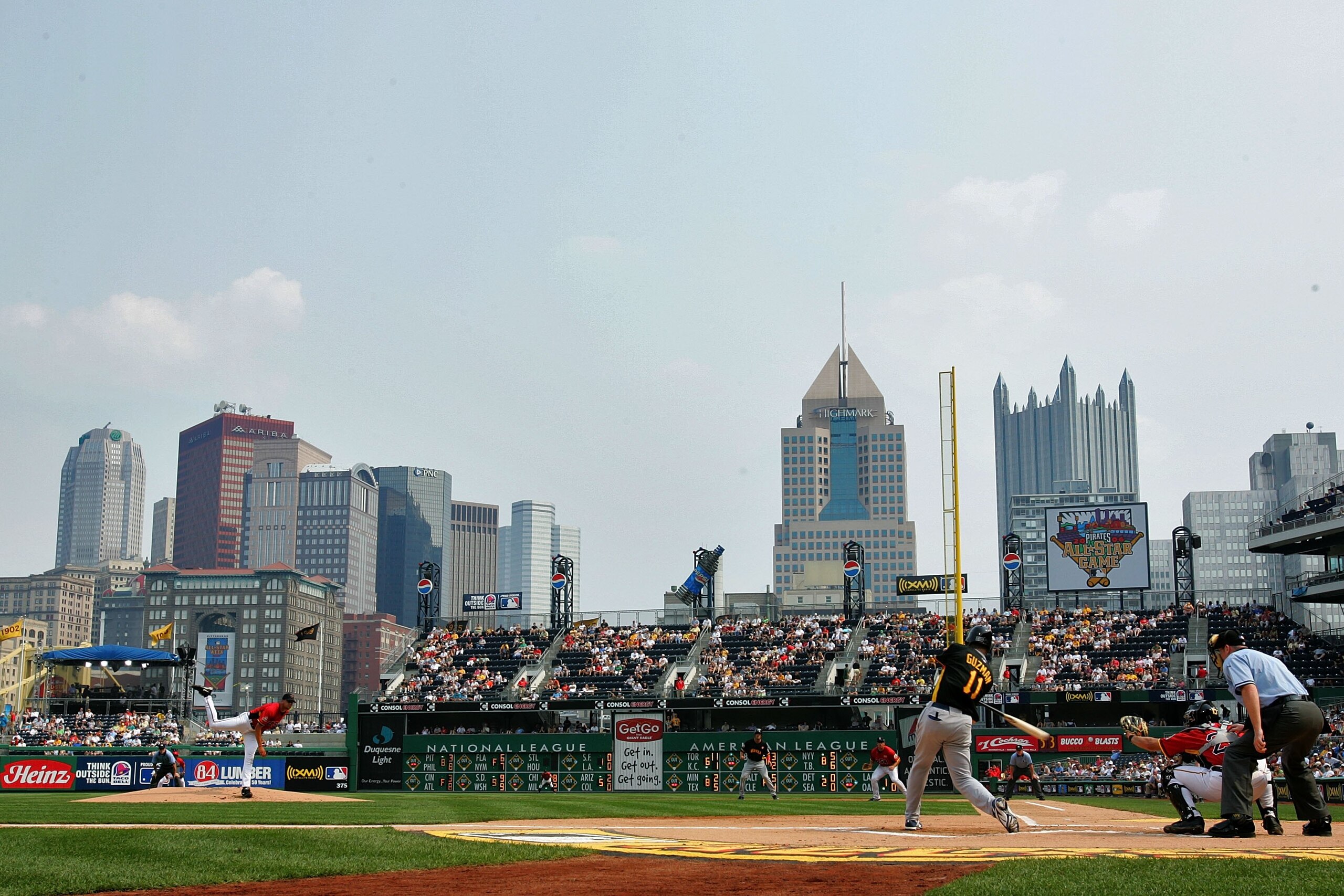 PITTSBURGH - JULY 09:  Joel Guzman #11 of the World Team bats against the U.S.A. Team during the XM Satellite Radio All-Star Futures Game at PNC Park on July 9, 2006 in Pittsburgh, Pennsylvania.  (Photo by Jamie Squire/Getty Images)